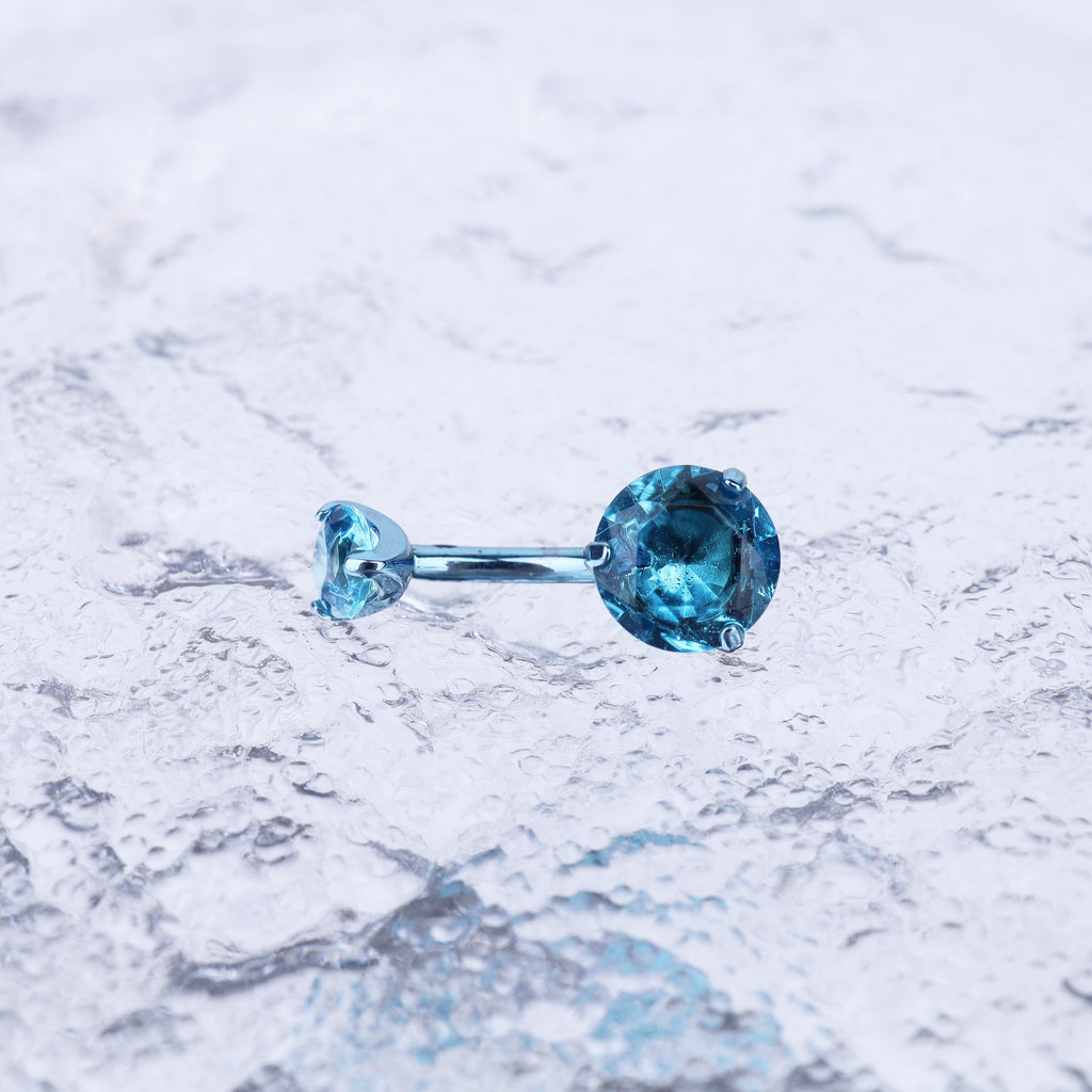 Round CZ Titanium Belly Ring - Round CZ Titanium Belly Ring - Ocean Blue / 6 mm by CRUXJEWELRY