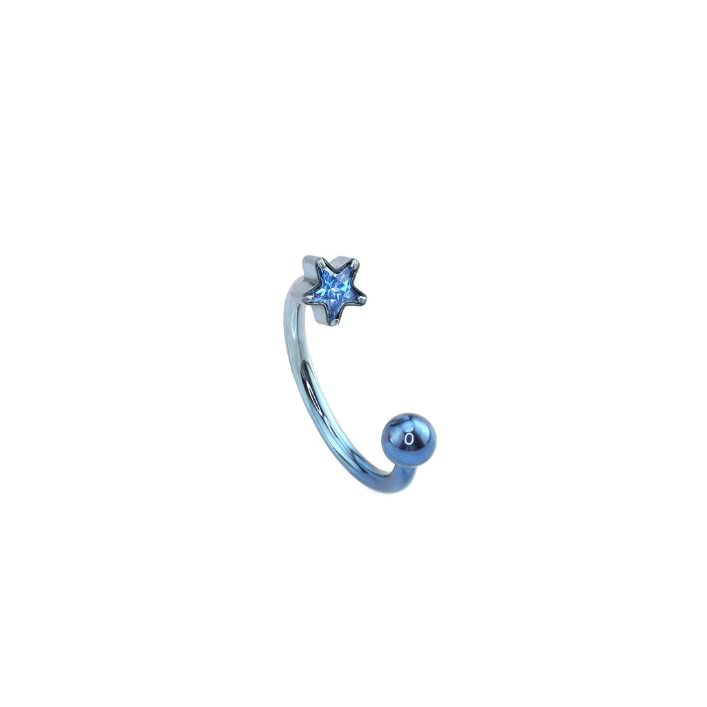 Pentagram CZ Titanium Horseshoe Ring - Blue