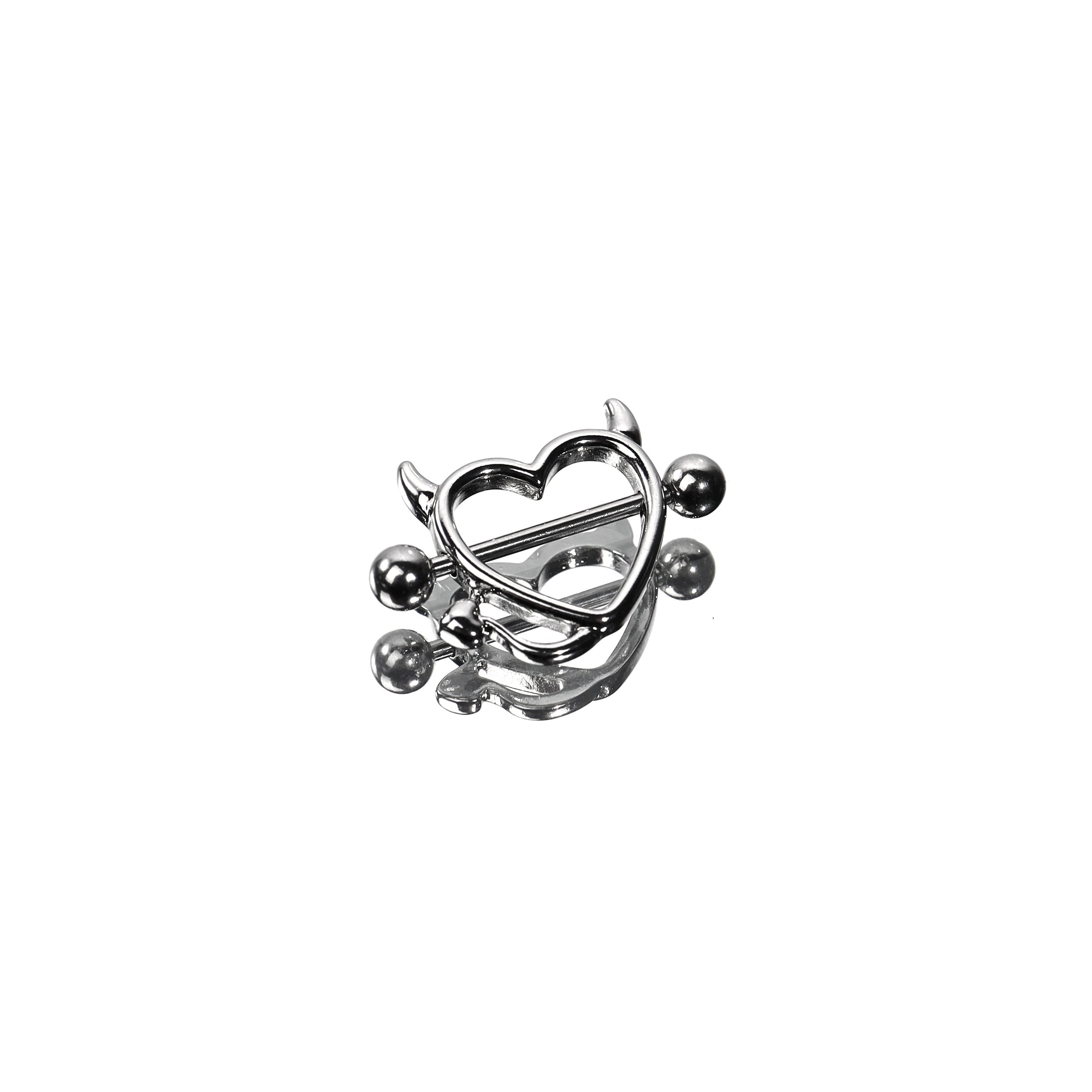 Heart Demon Horn Stainless Steel Nipple Rings - Heart Demon Horn Stainless Steel Nipple Rings - Sliver / 1.2mm/16G by CRUXJEWELRY