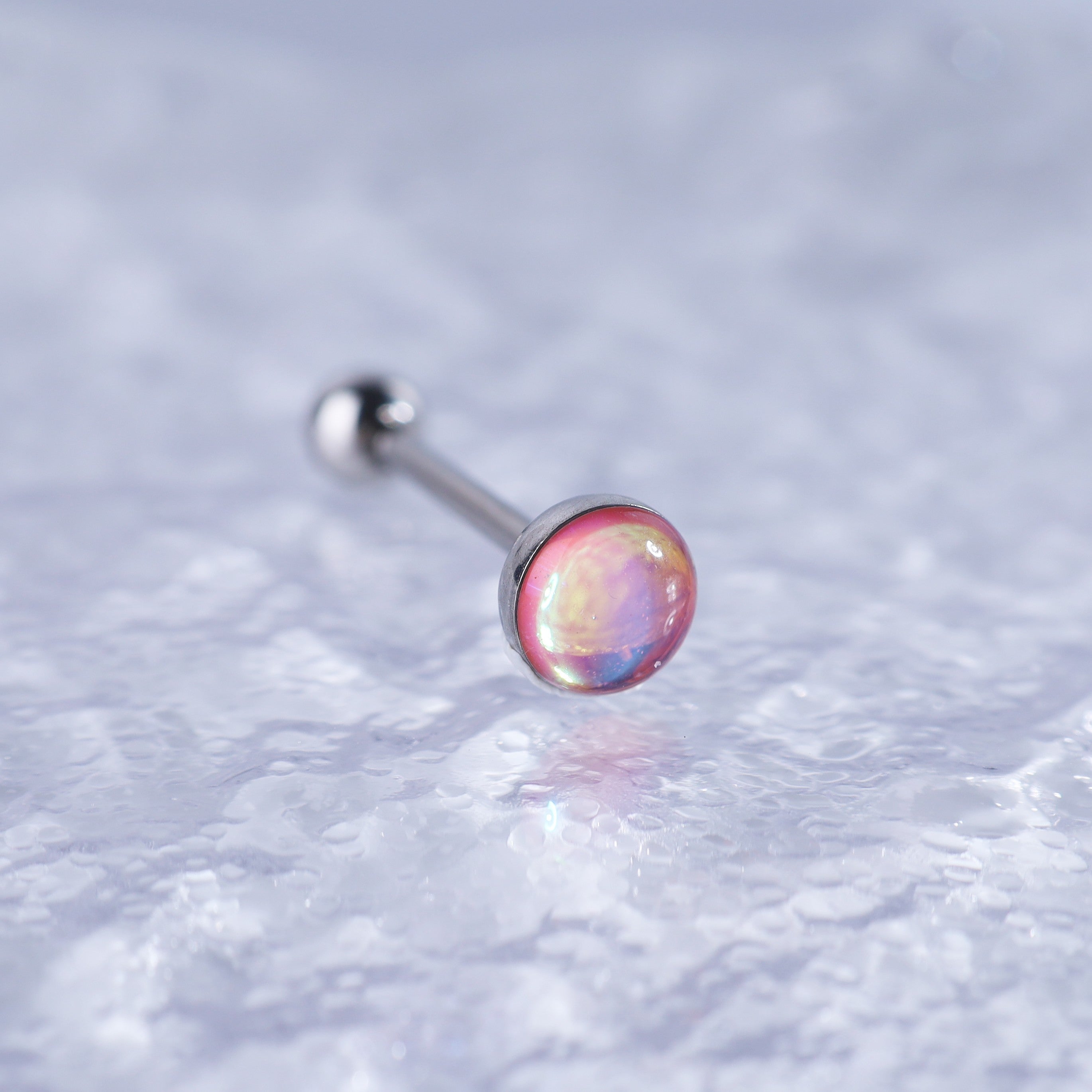 Vibrant Dreamy Oil Resin Stainless Steel Tongue Stud - Vibrant Dreamy Oil Resin Stainless Steel Tongue Stud - Peach Pink / 10 mm by CRUXJEWELRY