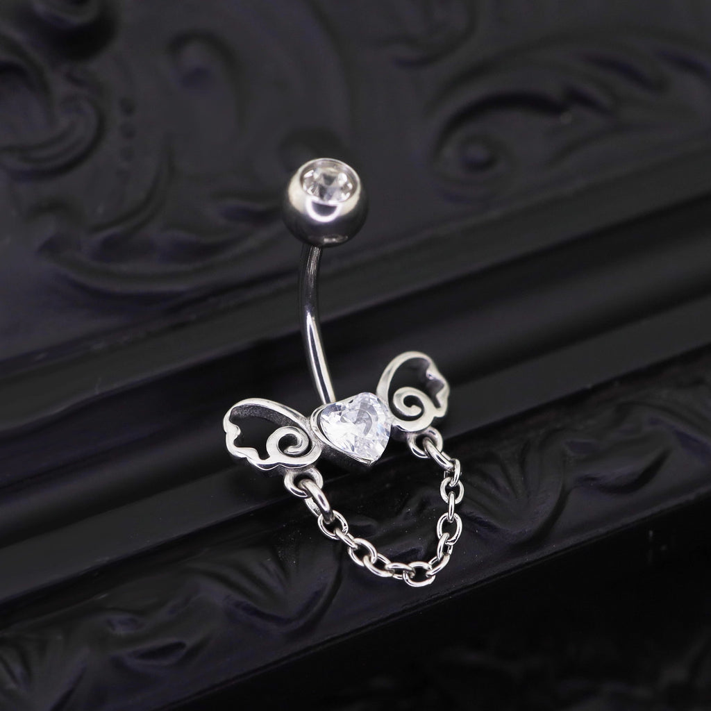 Heart-shaped CZ bow tie Dangle Belly Ring - Heart-shaped CZ bow tie Dangle Belly Ring - Default Title by CRUXJEWELRY