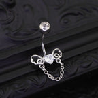 Heart-shaped CZ bow tie Dangle Belly Ring - Heart-shaped CZ bow tie Dangle Belly Ring - Default Title by CRUXJEWELRY