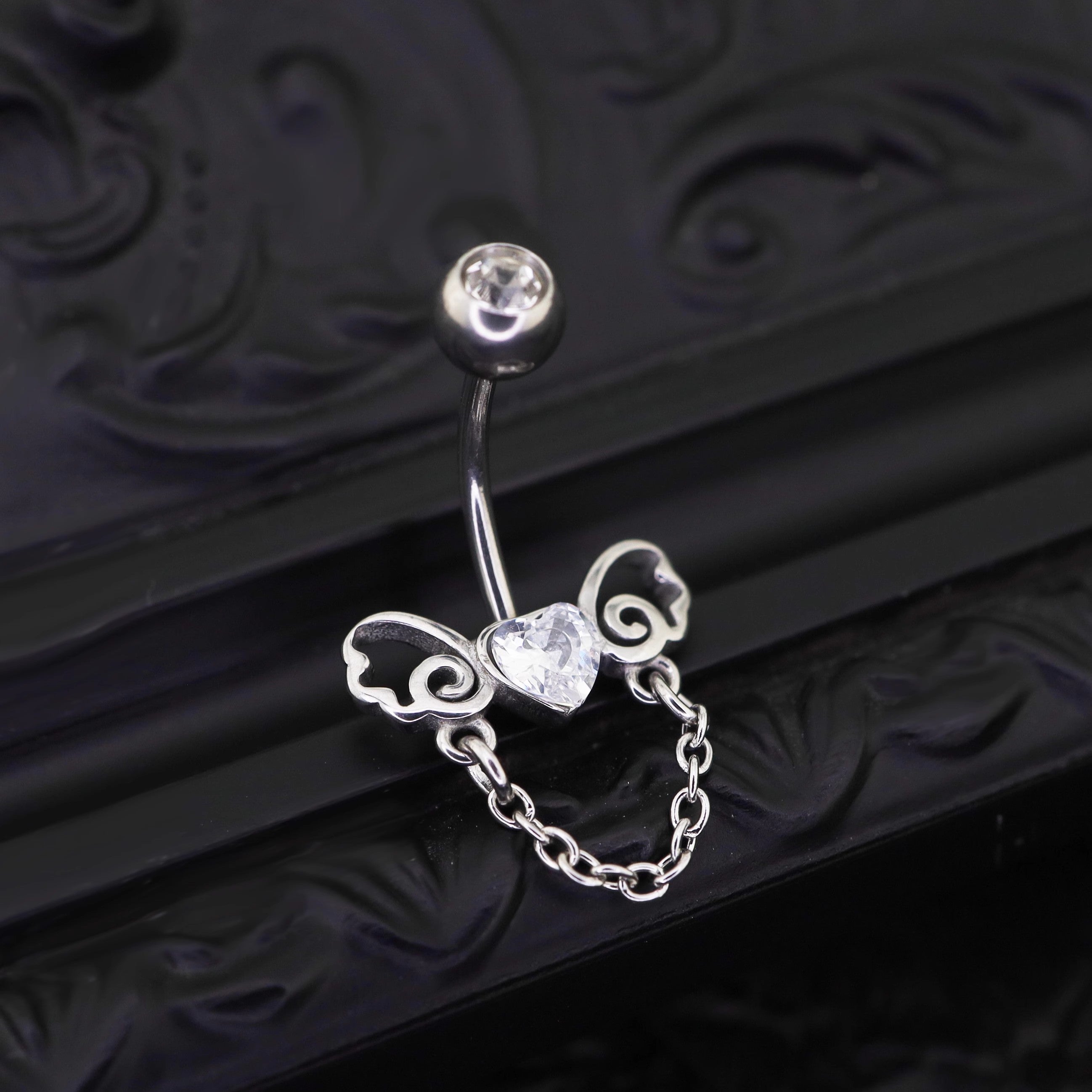 Heart-shaped CZ bow tie Dangle Belly Ring - Heart-shaped CZ bow tie Dangle Belly Ring - Default Title by CRUXJEWELRY