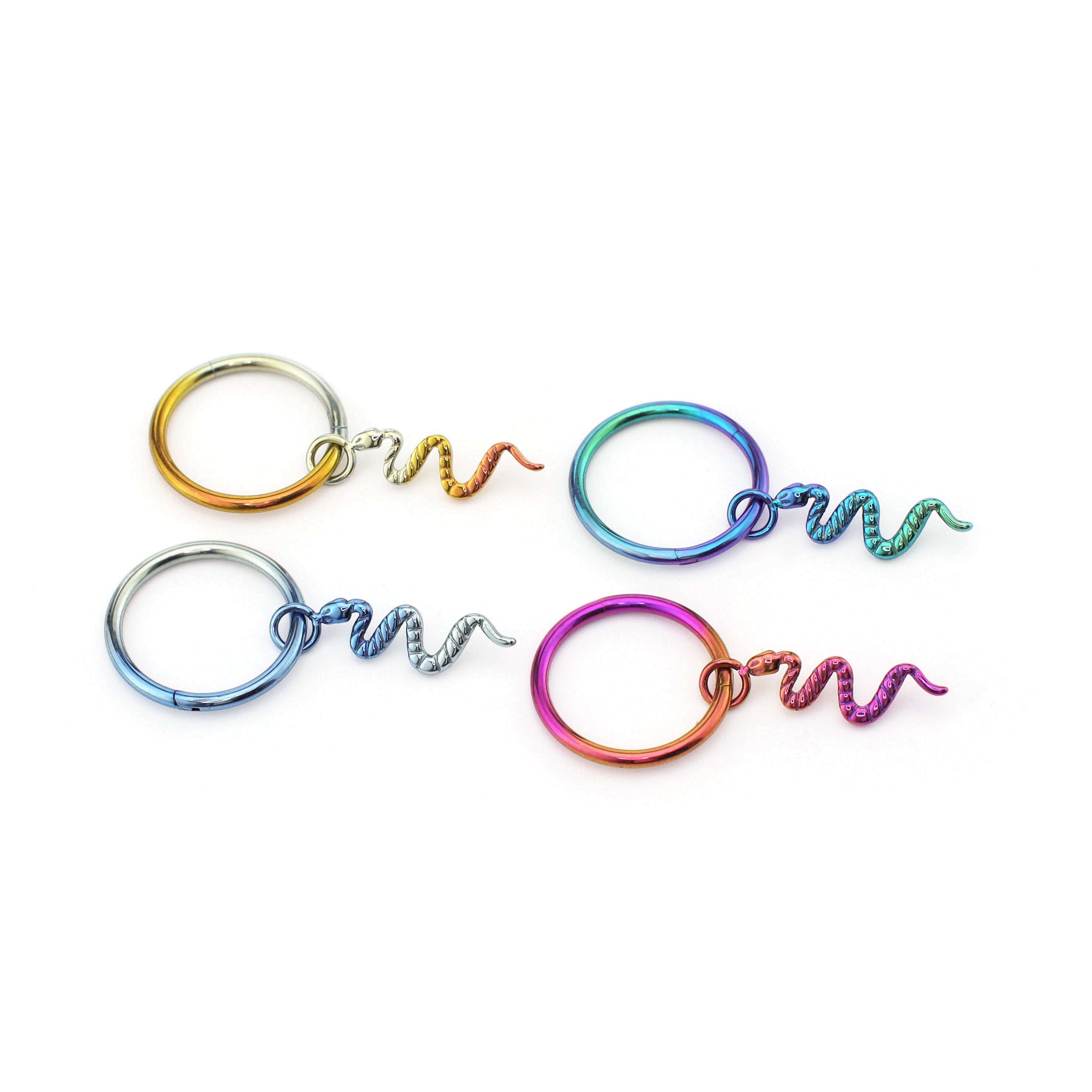Multicolored Serpent Pendant Titanium Segment Hoop - Multicolored Serpent Pendant Titanium Segment Hoop - Blue-White Gradient / 6mm by CRUXJEWELRY