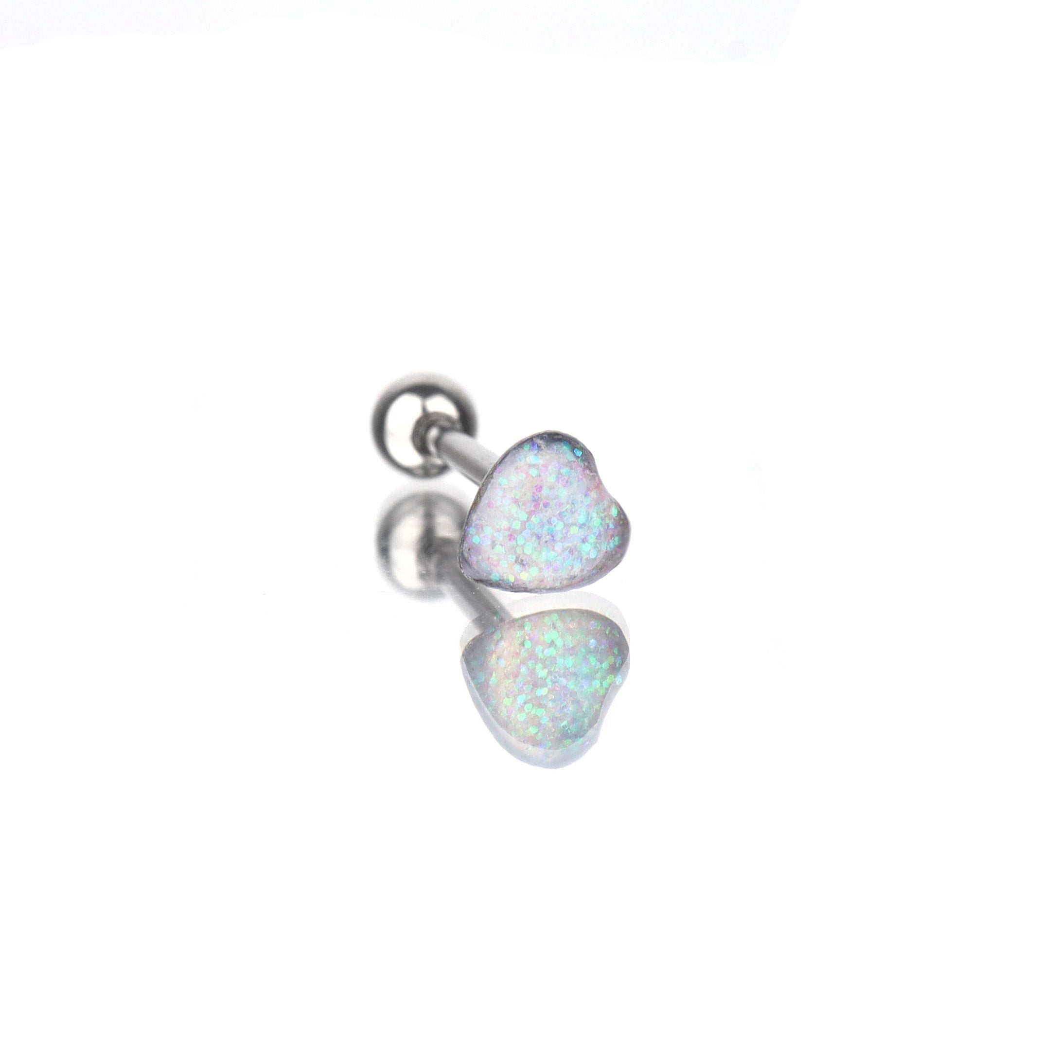 Colorful Glitter Resin Heart Oil Slick tongue stud - Colorful Glitter Resin Heart Oil Slick tongue stud - White by CRUXJEWELRY