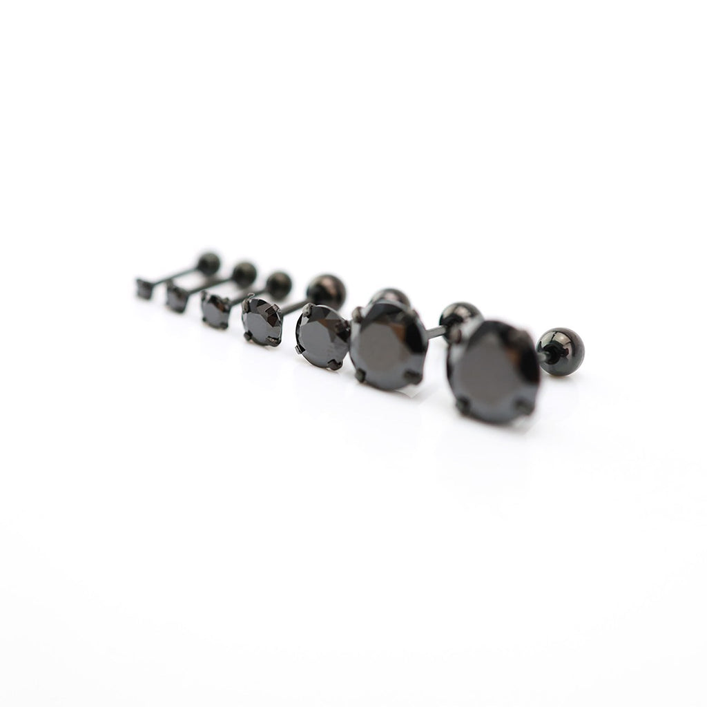 Thin Post Black CZ Stainless Steel Ear Stud - Thin Post Black CZ Stainless Steel Ear Stud - 2mm by CRUXJEWELRY