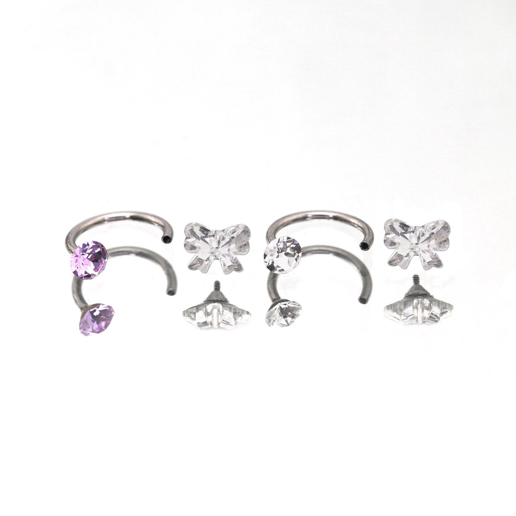 Butterfly CZ Internally Threaded Titanium Horseshoe Ring - Butterfly CZ Internally Threaded Titanium Horseshoe Ring - Purple by CRUXJEWELRY