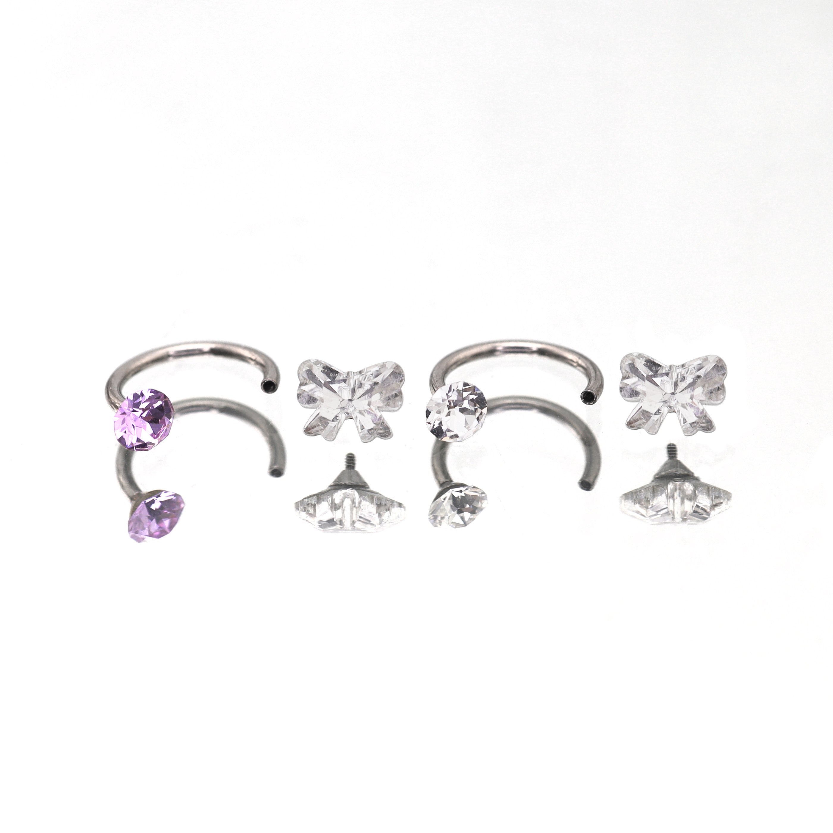Butterfly CZ Internally Threaded Titanium Horseshoe Ring - Butterfly CZ Internally Threaded Titanium Horseshoe Ring - Purple by CRUXJEWELRY