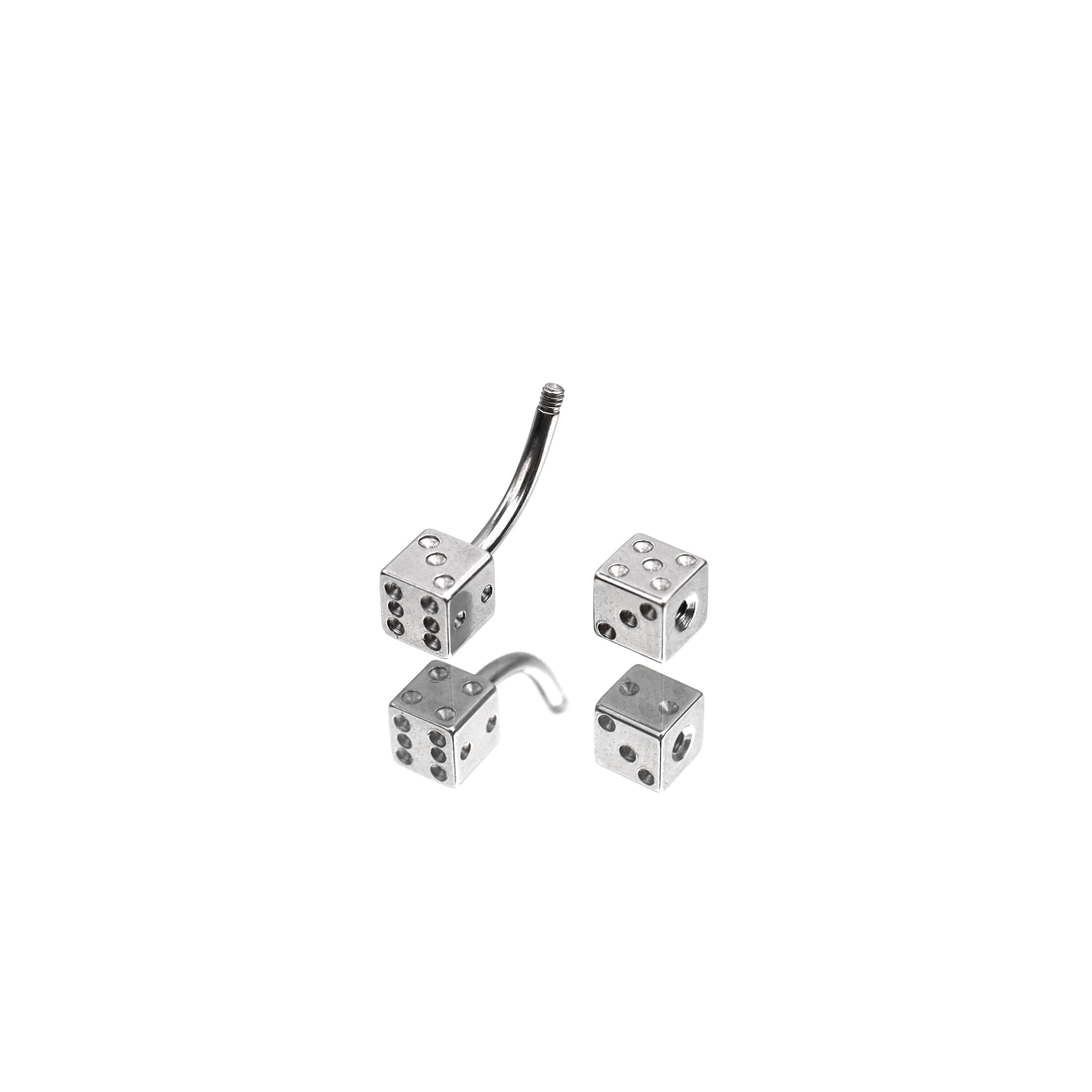 Dice Externally Threaded Stainless Steel EyeBrow Studs - Dice Externally Threaded Stainless Steel EyeBrow Studs - 6mm by CRUXJEWELRY