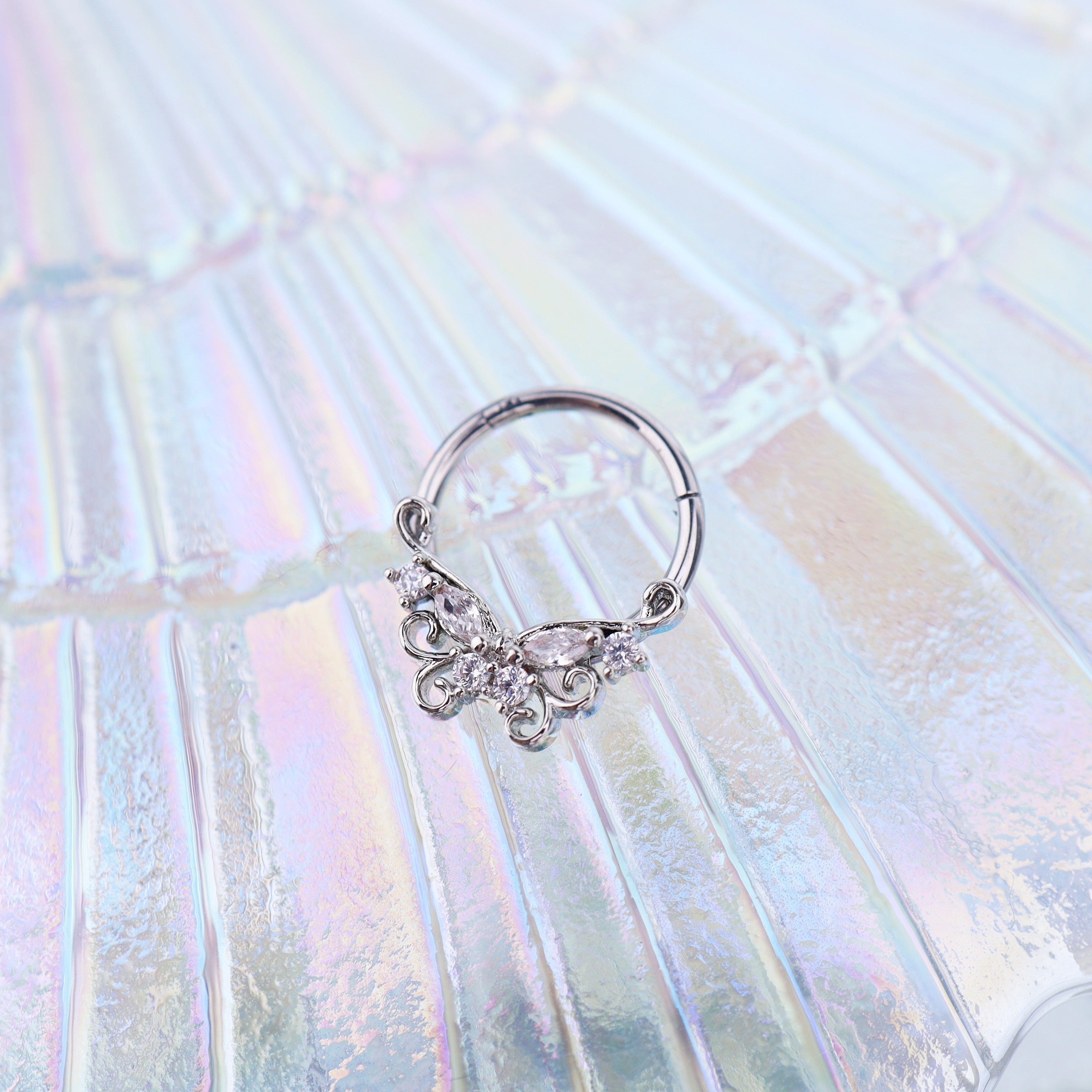 Butterfly CZ stainless steel Septum Ring - Butterfly CZ stainless steel Septum Ring - 8 mm by CRUXJEWELRY