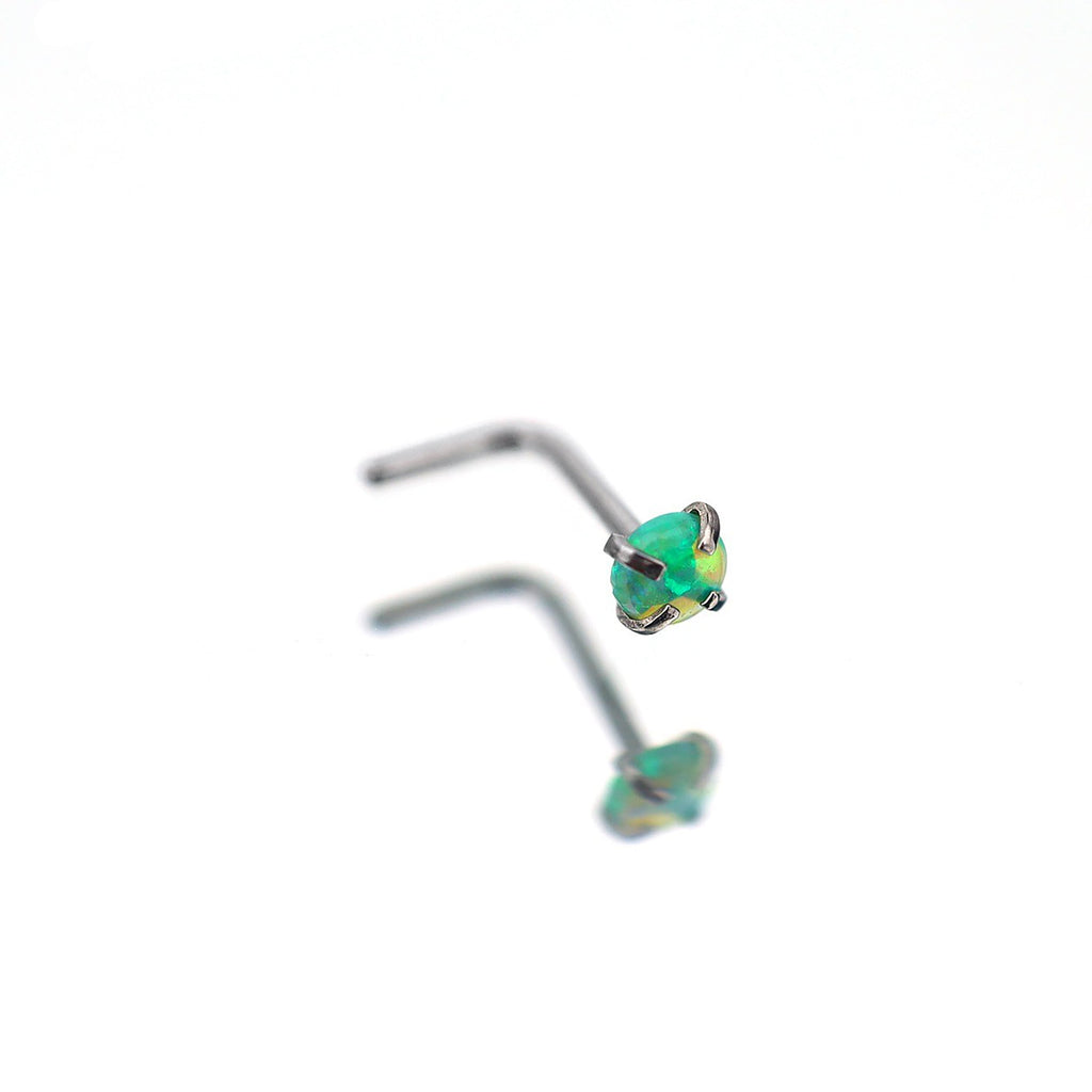 Opal L-Shape Nose Stud - Opal L-Shape Nose Stud - Elf Green by CRUXJEWELRY