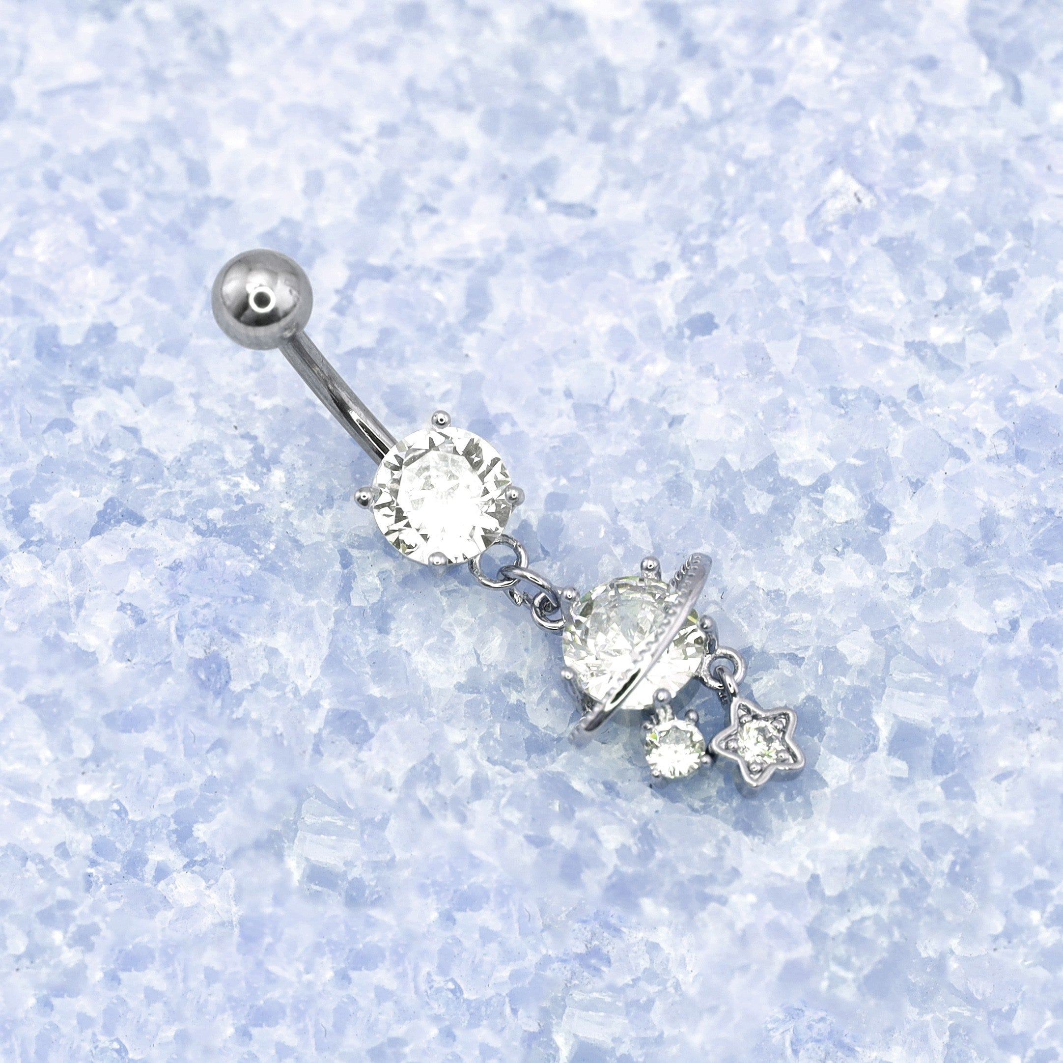 Saturn CZ Pendant Belly Ring - Saturn CZ Pendant Belly Ring - Default Title by CRUXJEWELRY