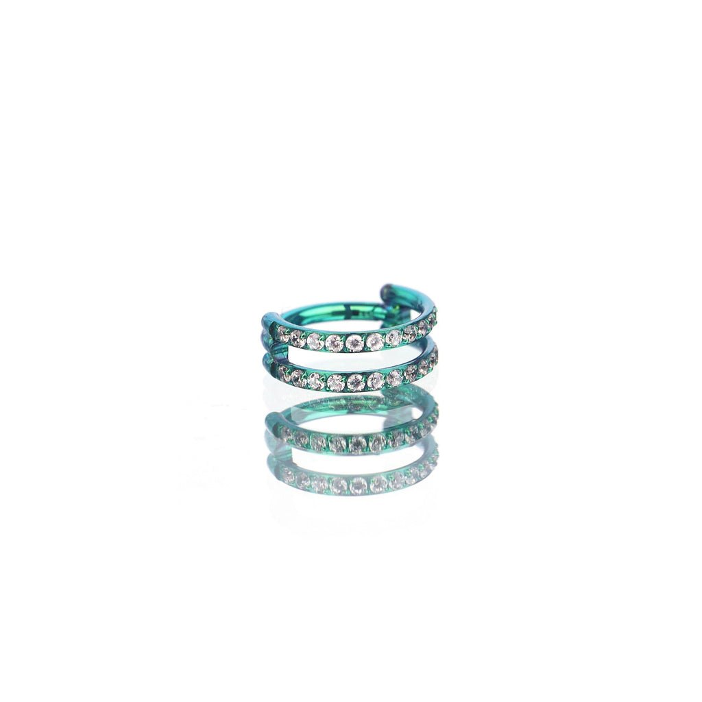 Multicolored Double-Layer CZ Titanium Segment Hoop - Multicolored Double-Layer CZ Titanium Segment Hoop - Green / 8mm by CRUXJEWELRY