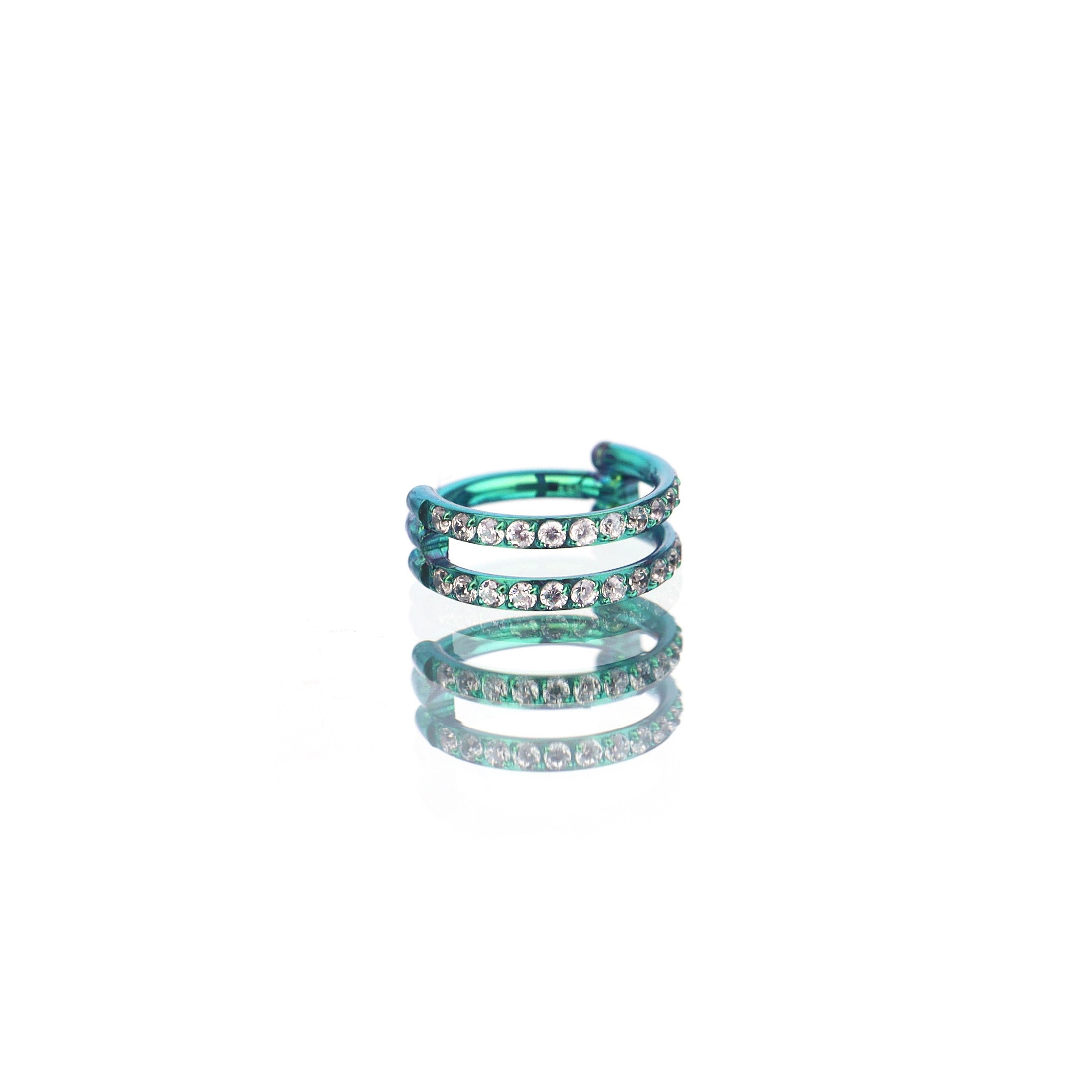 Multicolored Double-Layer CZ Titanium Segment Hoop - Multicolored Double-Layer CZ Titanium Segment Hoop - Green / 8mm by CRUXJEWELRY
