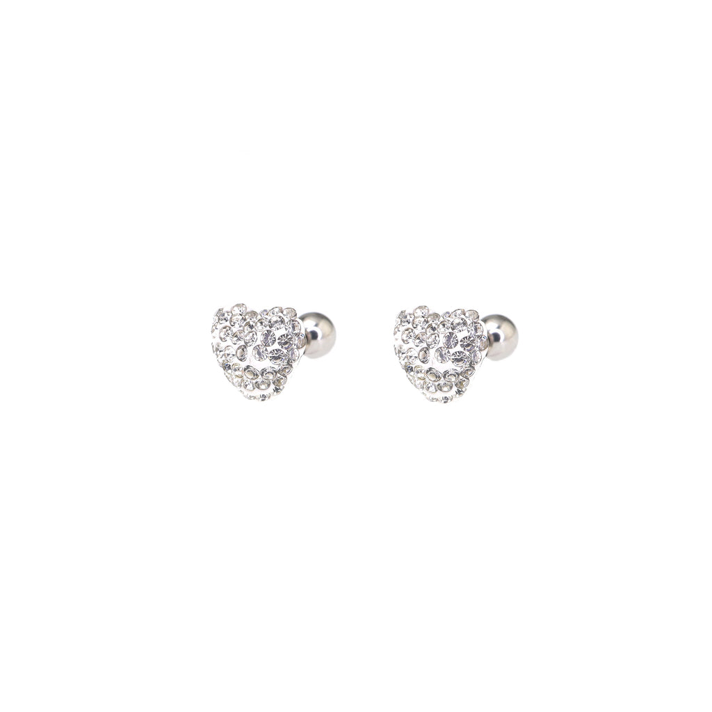 Pink & White Full CZ Heart Resin Stainless Steel Ear Studs - Pink & White Full CZ Heart Resin Stainless Steel Ear Studs - White / Set by CRUXJEWELRY