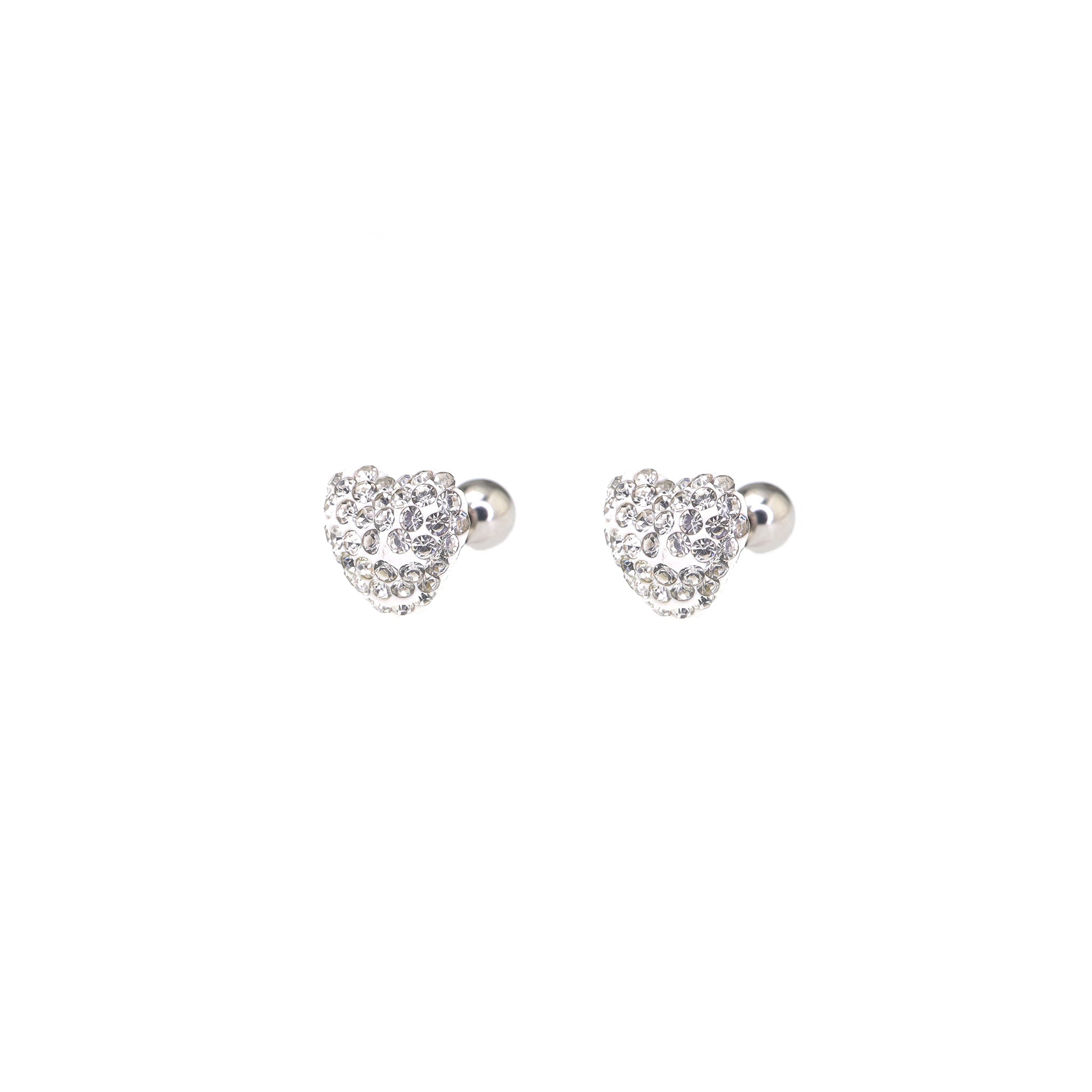 Pink & White Full CZ Heart Resin Stainless Steel Ear Studs - Pink & White Full CZ Heart Resin Stainless Steel Ear Studs - White / Set by CRUXJEWELRY