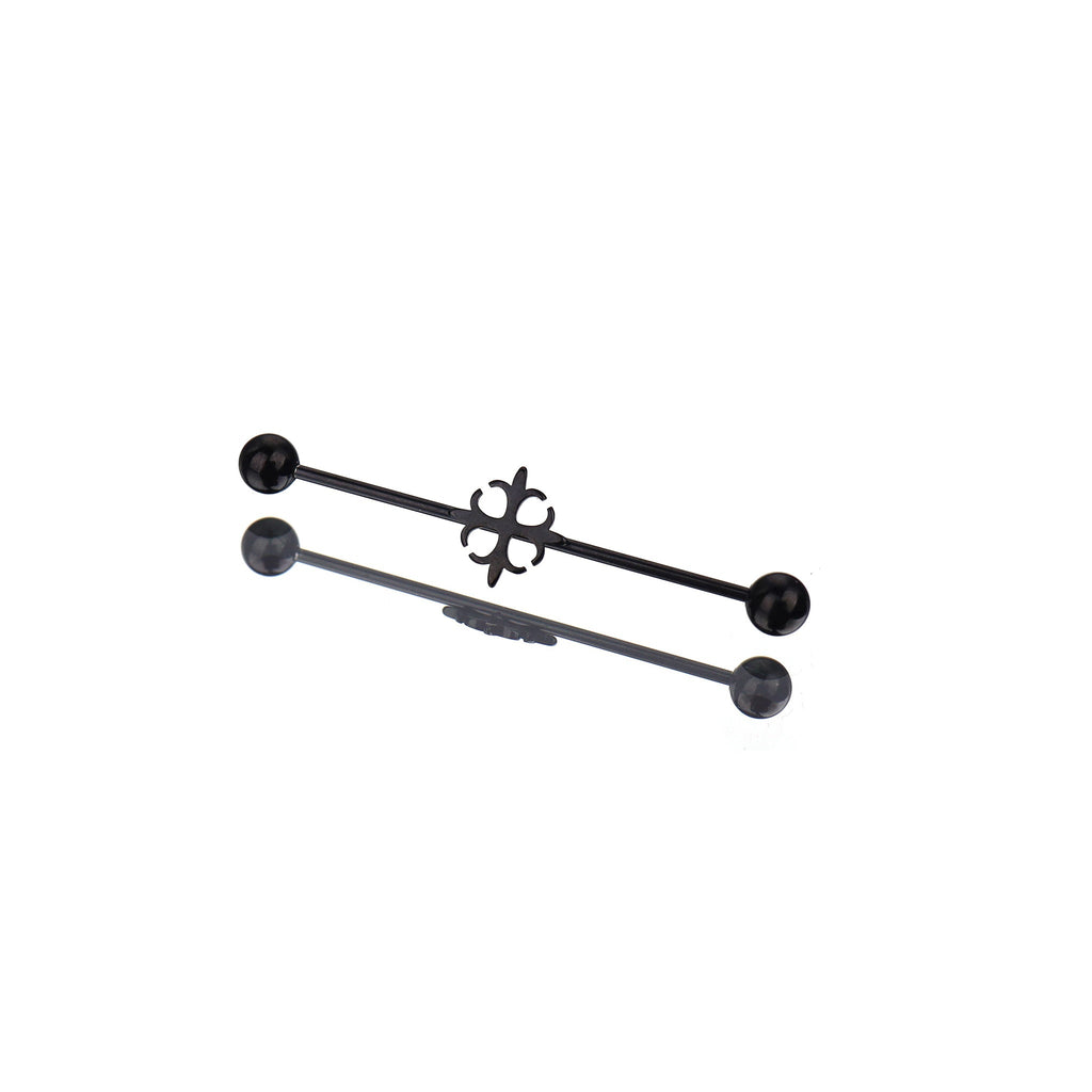 Cutout Black & White Cross Stainless Steel Industrial Barbell - Cutout Black & White Cross Stainless Steel Industrial Barbell - Black by CRUXJEWELRY