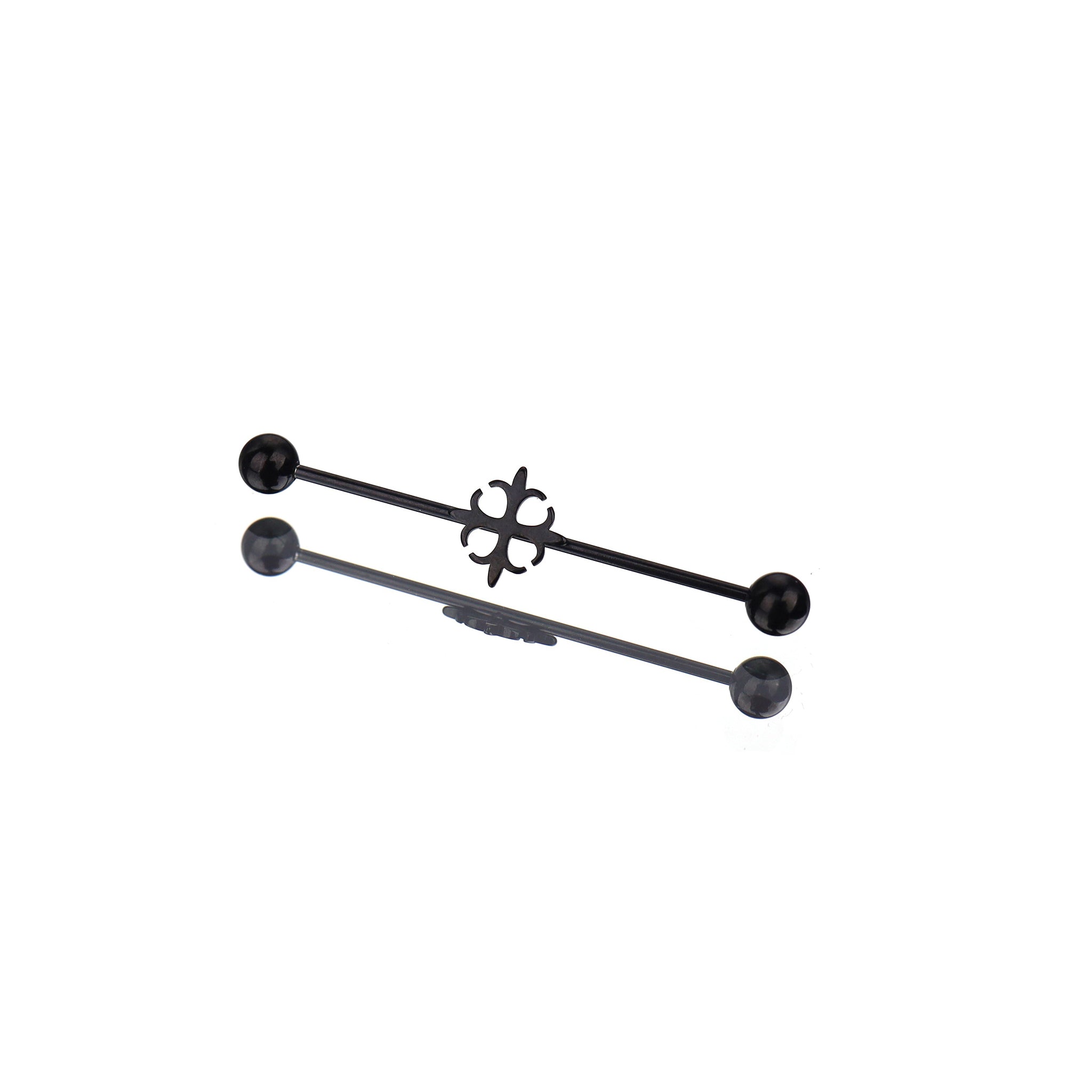 Cutout Black & White Cross Stainless Steel Industrial Barbell - Cutout Black & White Cross Stainless Steel Industrial Barbell - Black by CRUXJEWELRY