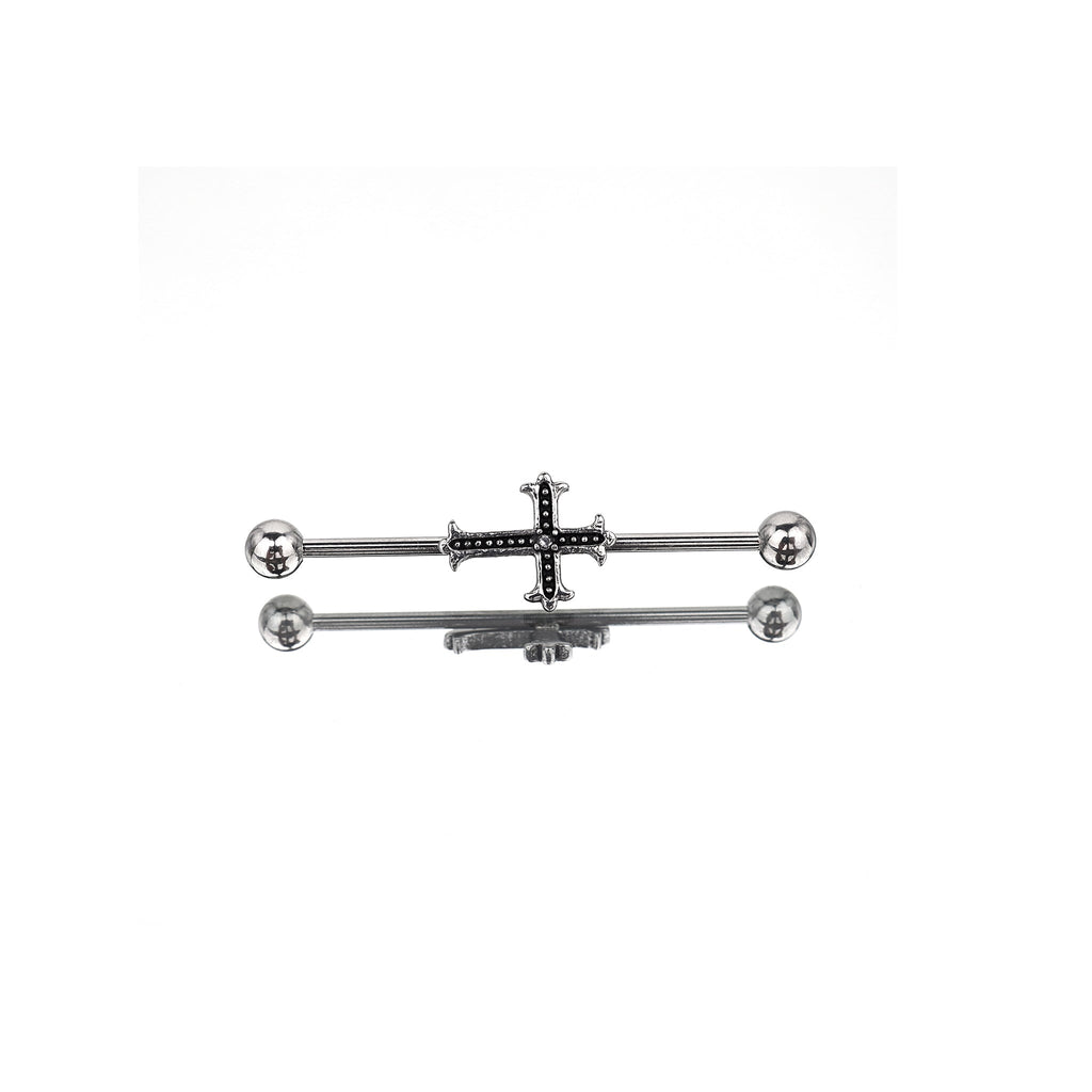 Crystal Cross Stainless Steel Industrial Barbell - Crystal Cross Stainless Steel Industrial Barbell - Default Title by CRUXJEWELRY