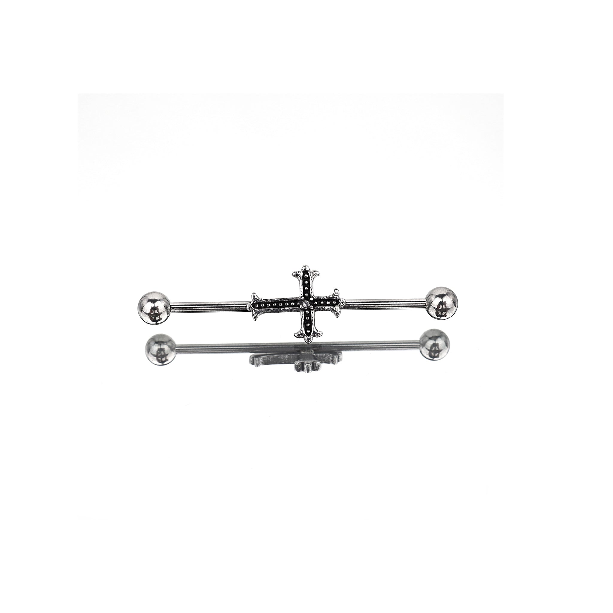 Crystal Cross Stainless Steel Industrial Barbell - Crystal Cross Stainless Steel Industrial Barbell - Default Title by CRUXJEWELRY