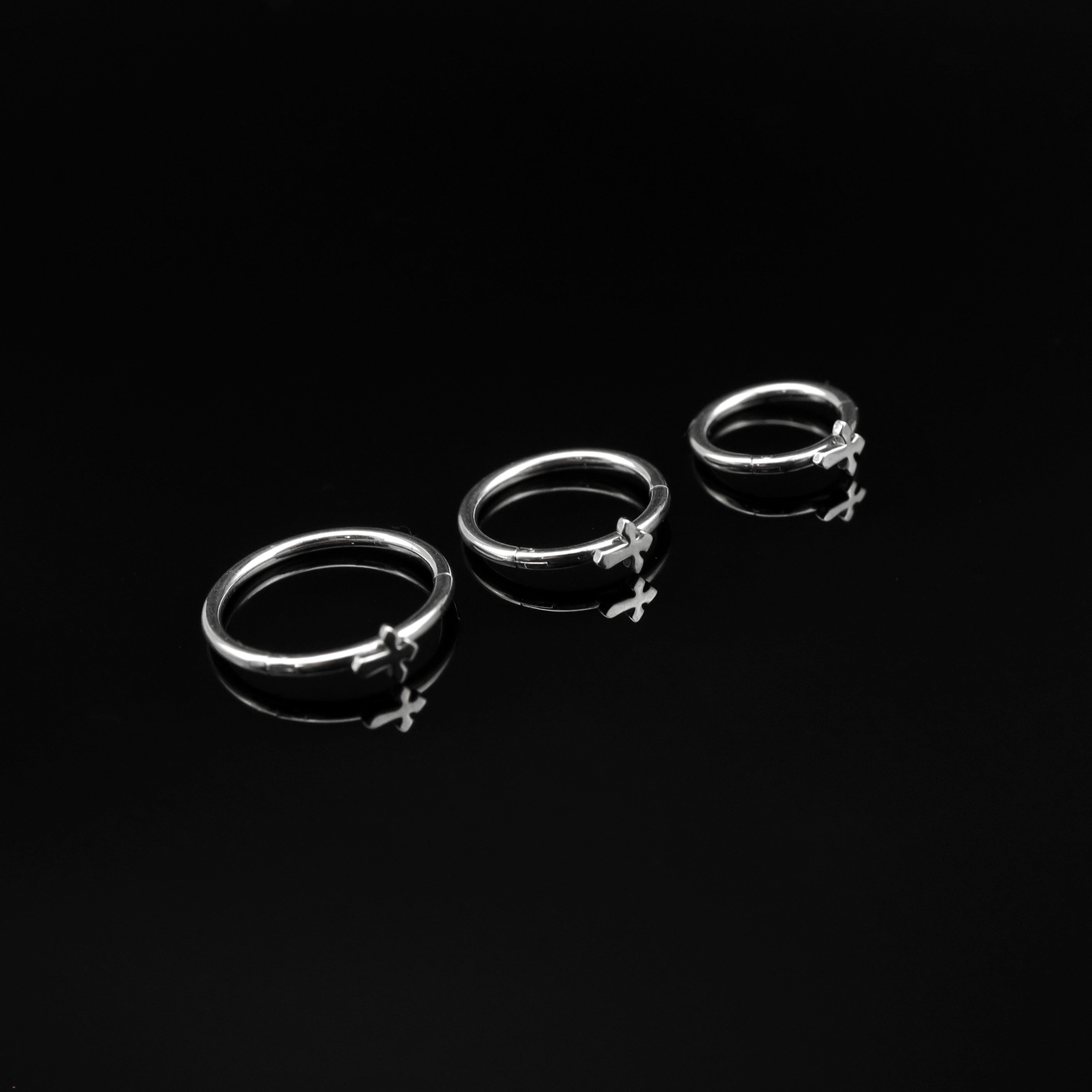 Gothic Cross Stainless Steel Segment Hoop - Gothic Cross Stainless Steel Segment Hoop - 8 mm by CRUXJEWELRY