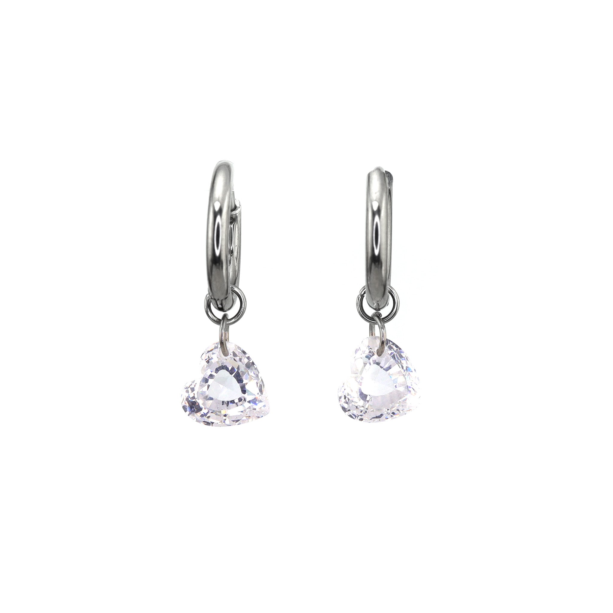 Rainbow Heart CZ Pendant Stainless steel Earrings - Rainbow Heart CZ Pendant Stainless steel Earrings - White / Set by CRUXJEWELRY