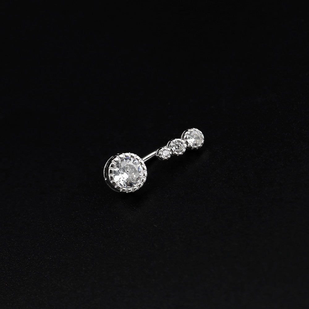 Sterling Silver Vintage Navel Ring with Four-Zirconia - Sterling Silver Vintage Navel Ring with Four-Zirconia - 6 mm by CRUXJEWELRY