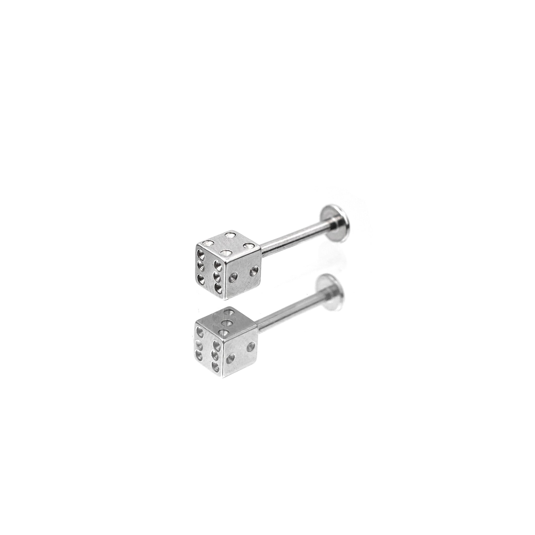Dice Externally Threaded Stainless Steel Lip Stud - Dice Externally Threaded Stainless Steel Lip Stud - 6mm by CRUXJEWELRY
