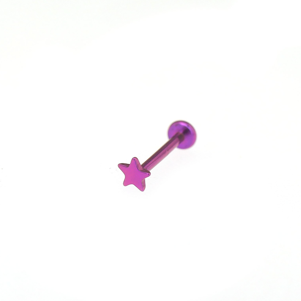 Multicolored Mini Star Titanium Threadless Pin - Multicolored Mini Star Titanium Threadless Pin - Purple / 6 mm by CRUXJEWELRY
