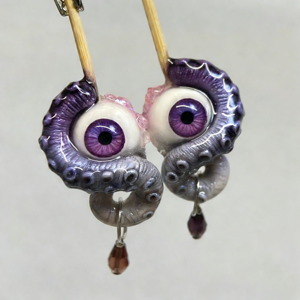 Cthulhu Eye – Pupil Detail Octopus Tentacle Earrings in Sky & Teal Blue