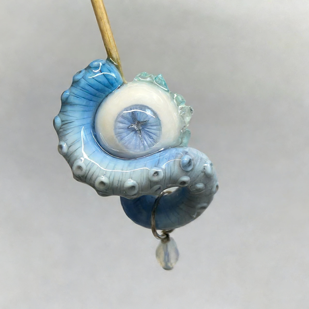 Celestial Cross Cthulhu Eye – Blue Tentacle Earrings