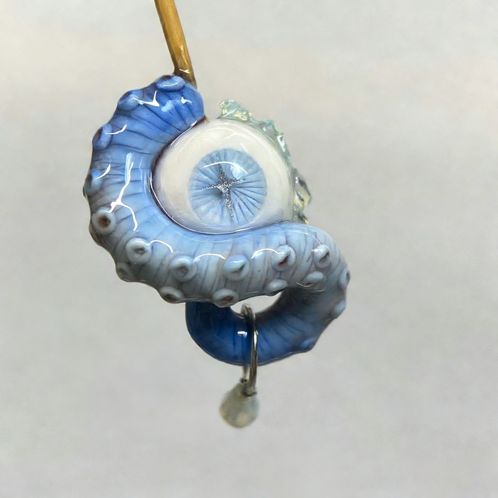 Celestial Cross Cthulhu Eye – Blue Tentacle Earrings