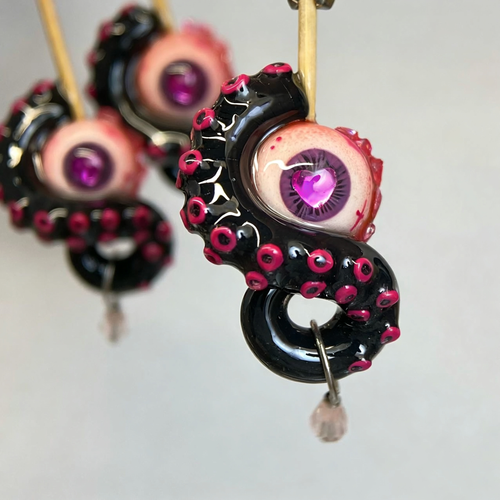 Gothic Heart of the Abyss – Cthulhu Eye Tentacle Earrings - Crux Jewelry product image 1