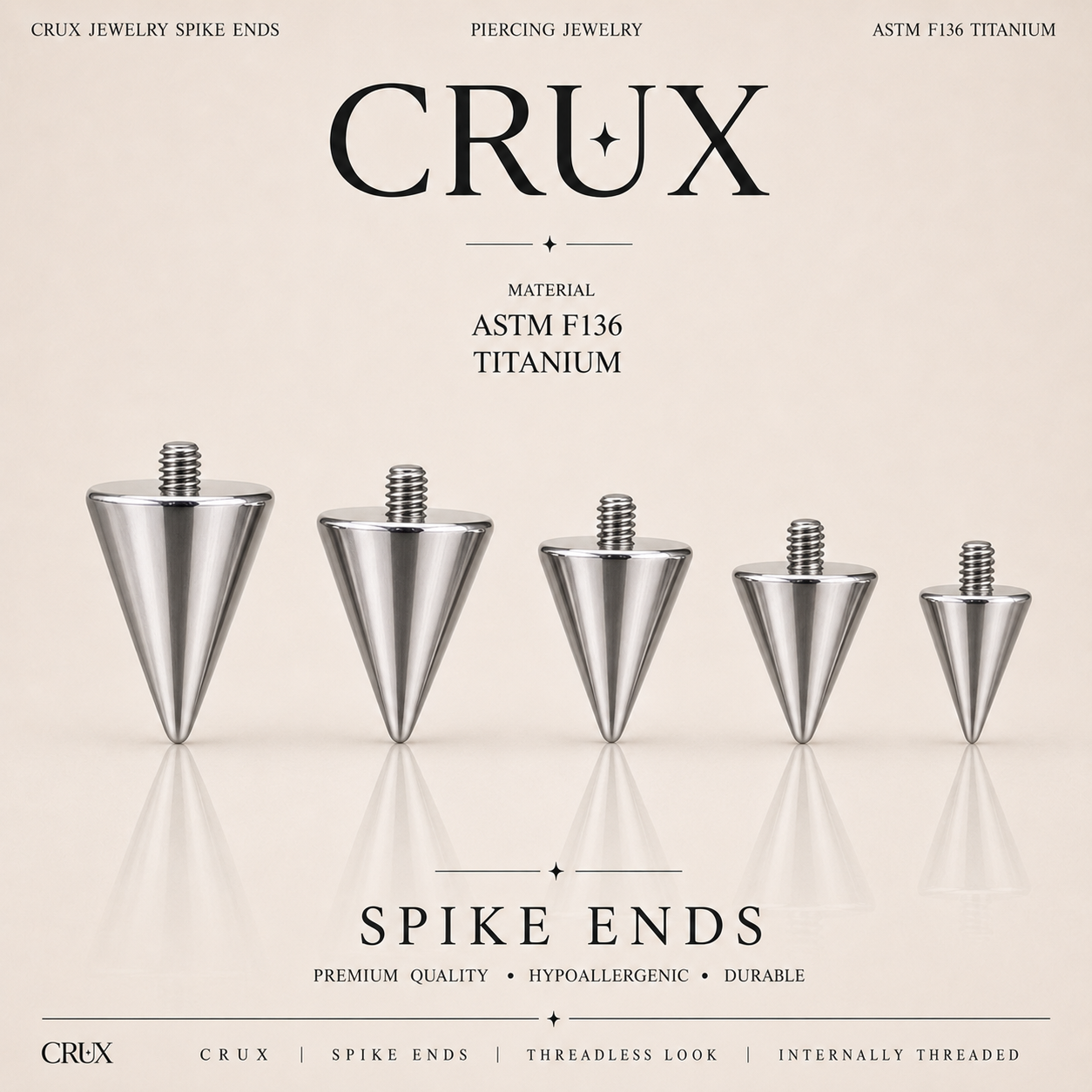 F-136 Titanium Spike End ONLY | Internally Threaded Cone Replacement Top for Lip & Cartilage Piercings