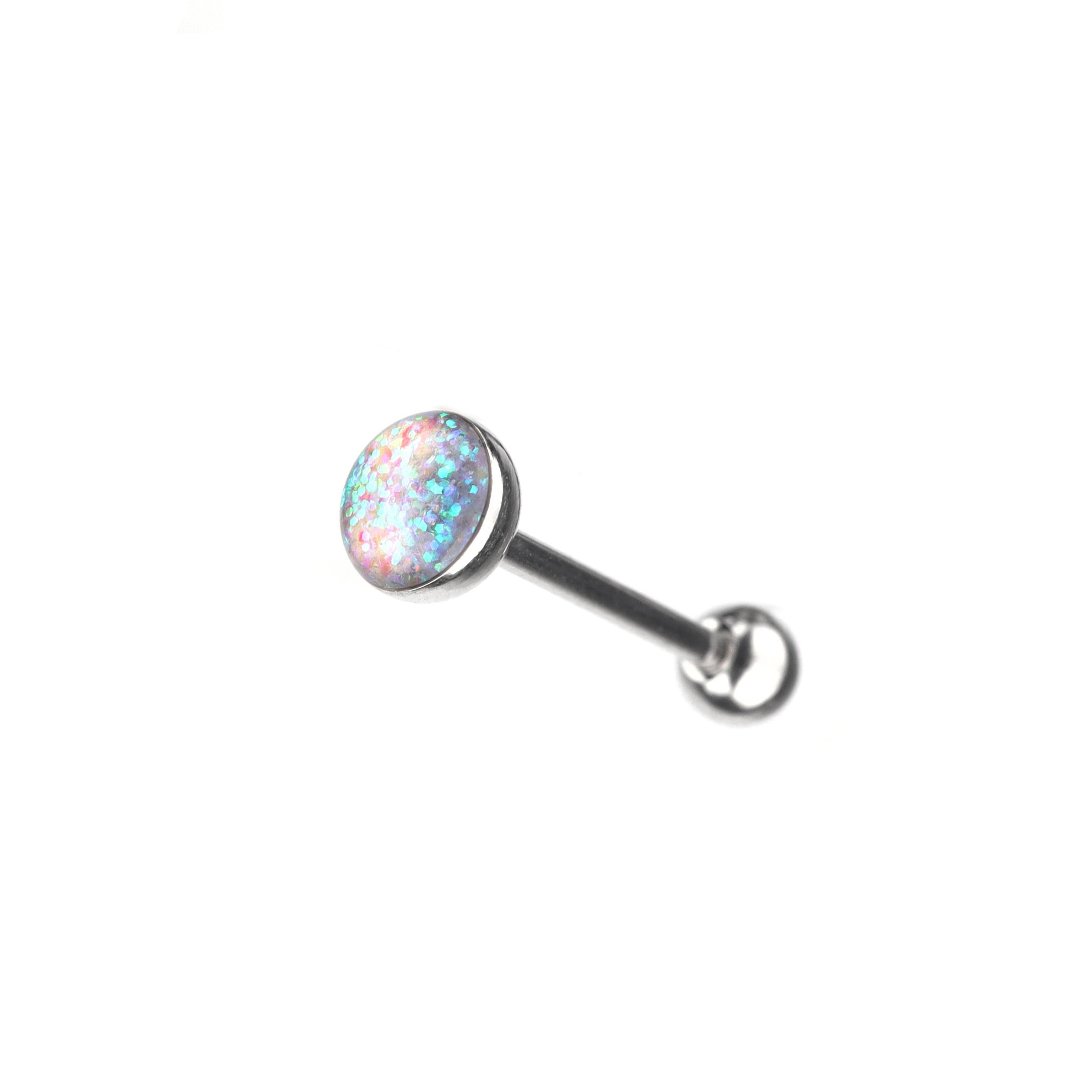 Slick glitter Resin Oil Tongue/Lip Stud - Slick glitter Resin Oil Tongue/Lip Stud - White by CRUXJEWELRY