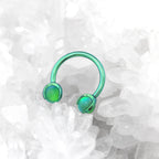Iridescent Opal Internally Threaded Titanium Horseshoe Ring - Iridescent Opal Internally Threaded Titanium Horseshoe Ring - Emerald Green / 8mm by CRUXJEWELRY