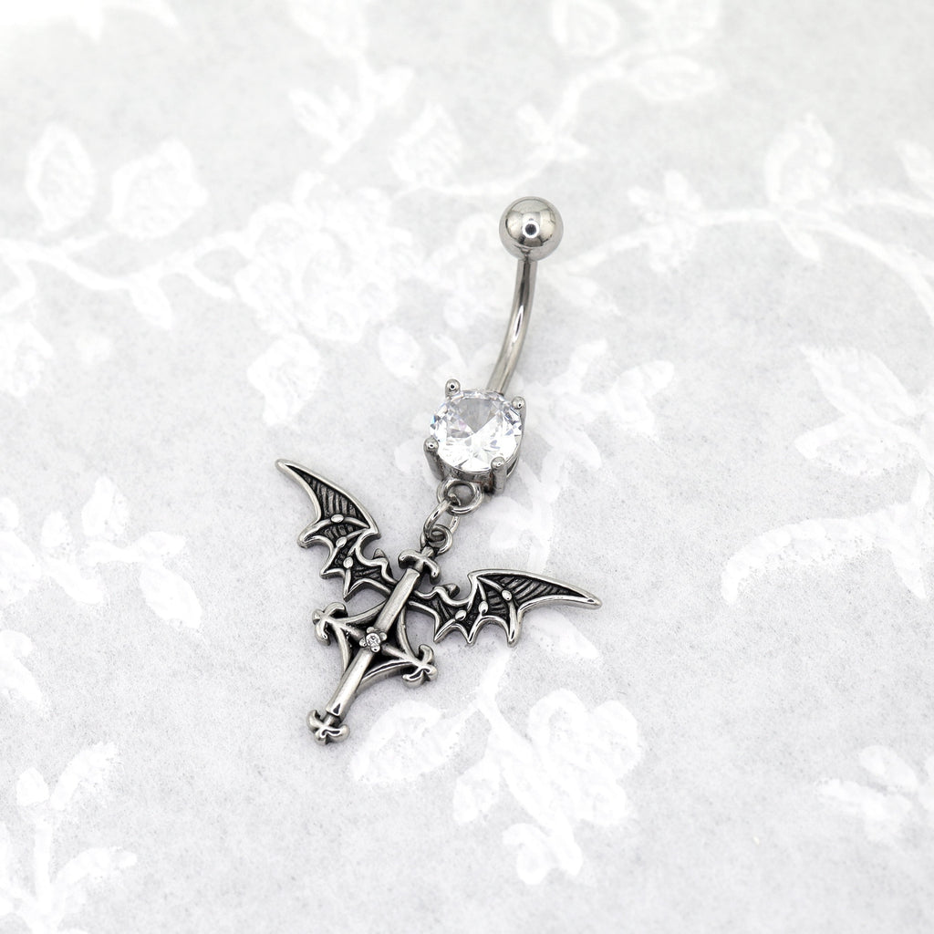 Bat Wing Dangle stainless steel Belly Ring - Bat Wing Dangle stainless steel Belly Ring - Default Title by CRUXJEWELRY
