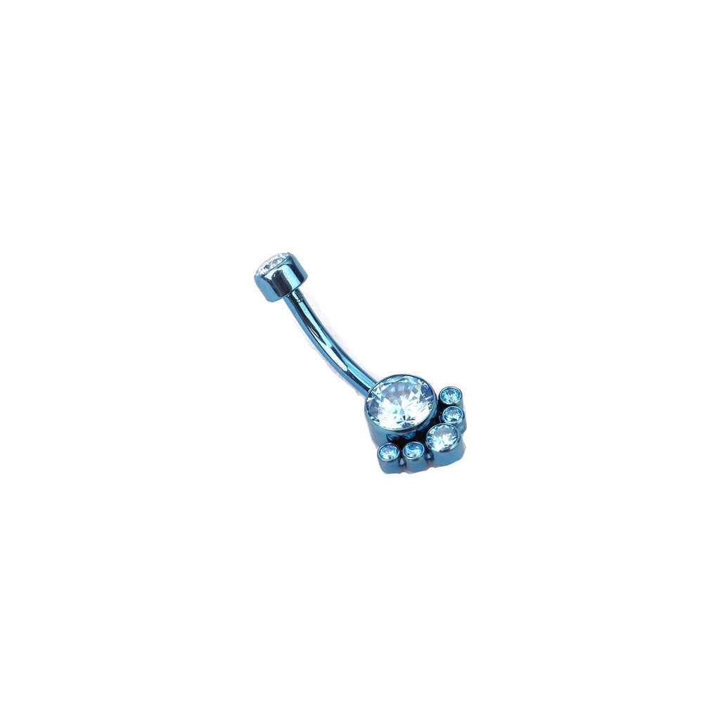 Rainbow CZ Cat Paw Titanium Navel Ring - Rainbow CZ Cat Paw Titanium Navel Ring - Blue by CRUXJEWELRY