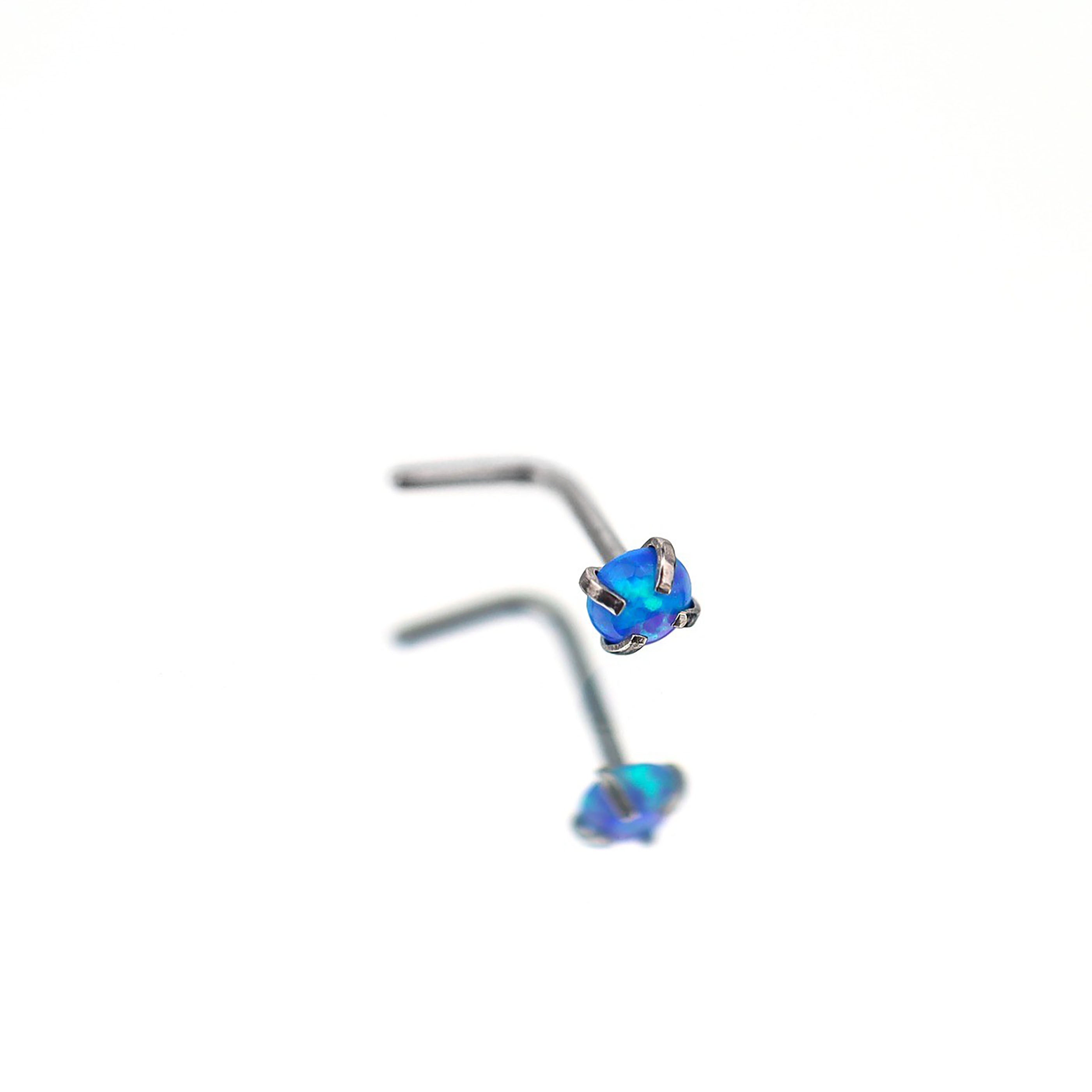 Opal L-Shape Nose Stud - Opal L-Shape Nose Stud - Ocean Blue by CRUXJEWELRY