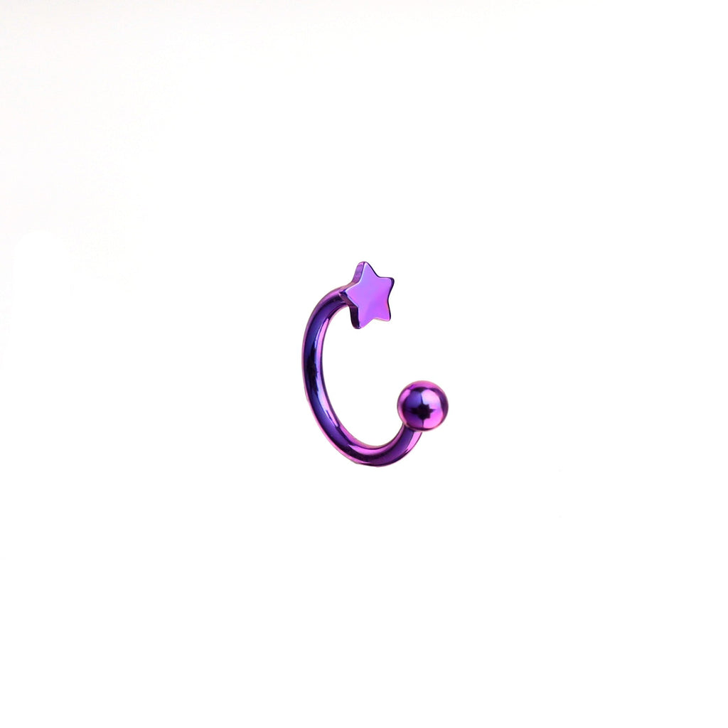 16G Star Titanium Internally Threaded Horseshoe Ring - 16G Star Titanium Internally Threaded Horseshoe Ring - Purple / 6 mm by CRUXJEWELRY