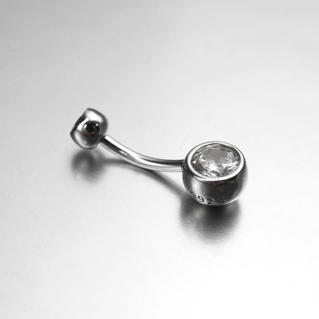 Double Gem CZ S925 Sterling Silver Belly Ring - Double Gem CZ S925 Sterling Silver Belly Ring - 6 mm by CRUXJEWELRY