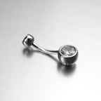 Double Gem CZ S925 Sterling Silver Belly Ring - Double Gem CZ S925 Sterling Silver Belly Ring - 6 mm by CRUXJEWELRY
