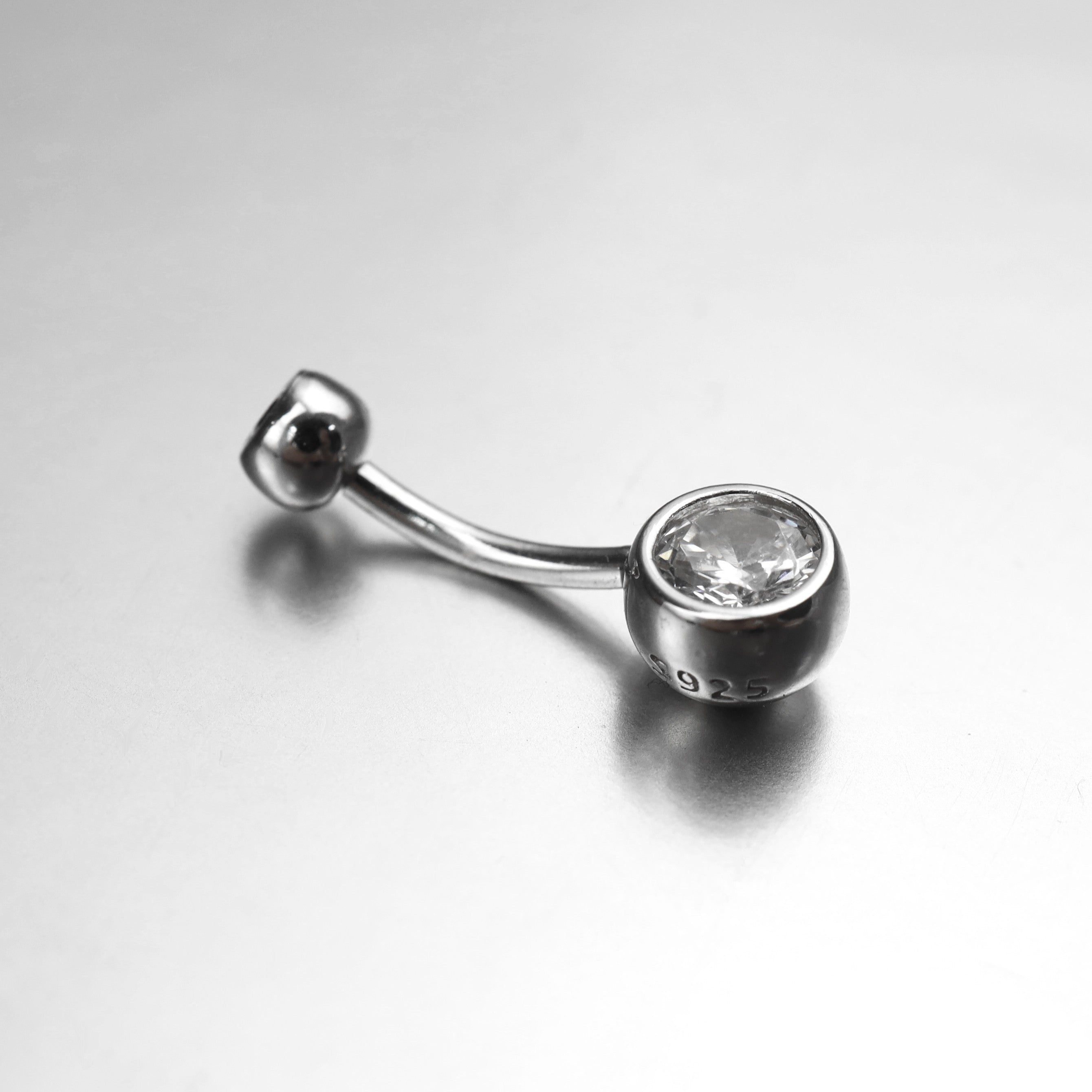 Double Gem CZ S925 Sterling Silver Belly Ring - Double Gem CZ S925 Sterling Silver Belly Ring - 6 mm by CRUXJEWELRY