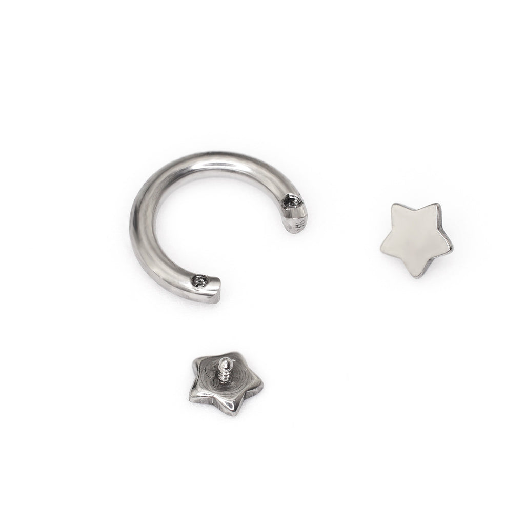 Rainbow Star Shaped Titanium Horseshoe Ring - Rainbow Star Shaped Titanium Horseshoe Ring - Sliver / 6mm by CRUXJEWELRY