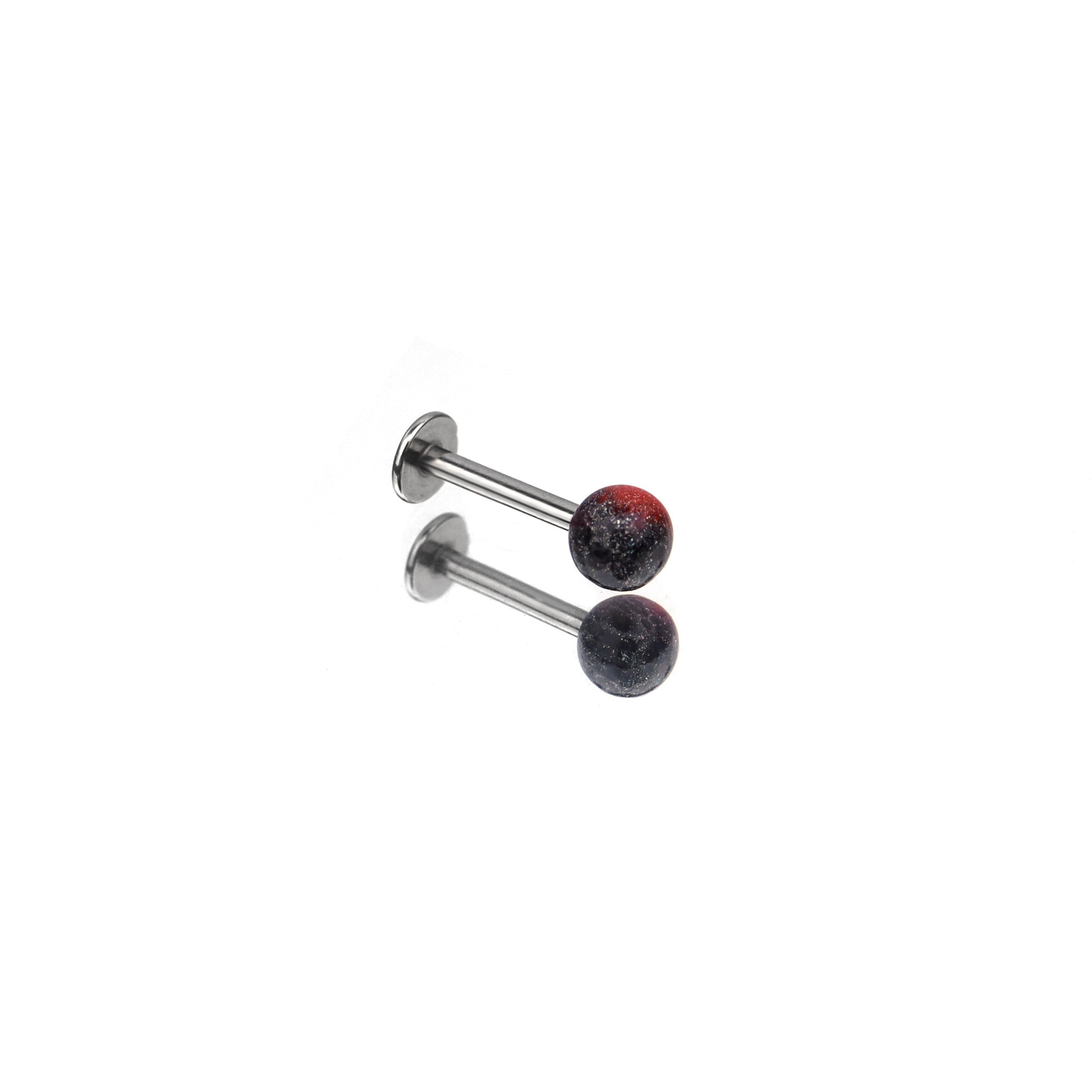 Acrylic Color Block Ball Lip Ring - Acrylic Color Block Ball Lip Ring - Black-Red Gradient / 6mm by CRUXJEWELRY