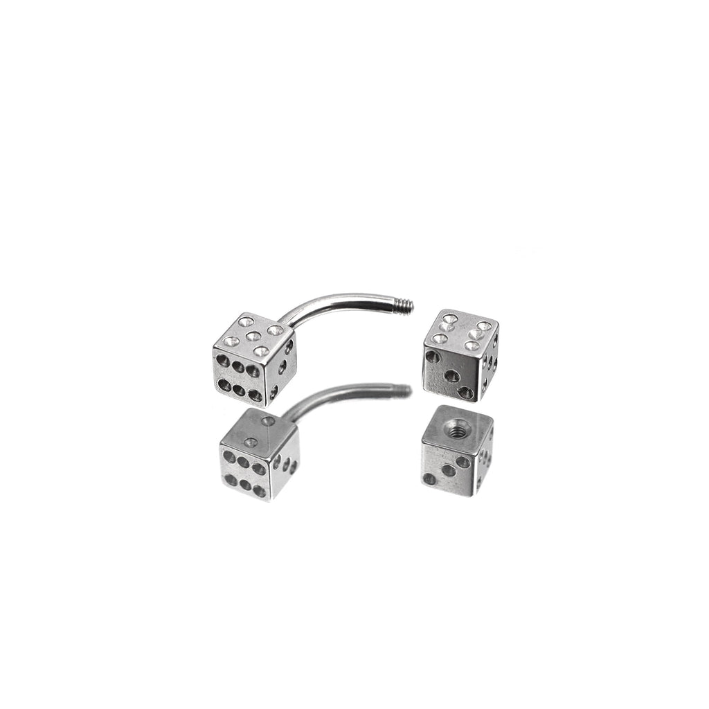 Dice Externally Threaded Stainless Steel EyeBrow Studs - Dice Externally Threaded Stainless Steel EyeBrow Studs - 6mm by CRUXJEWELRY