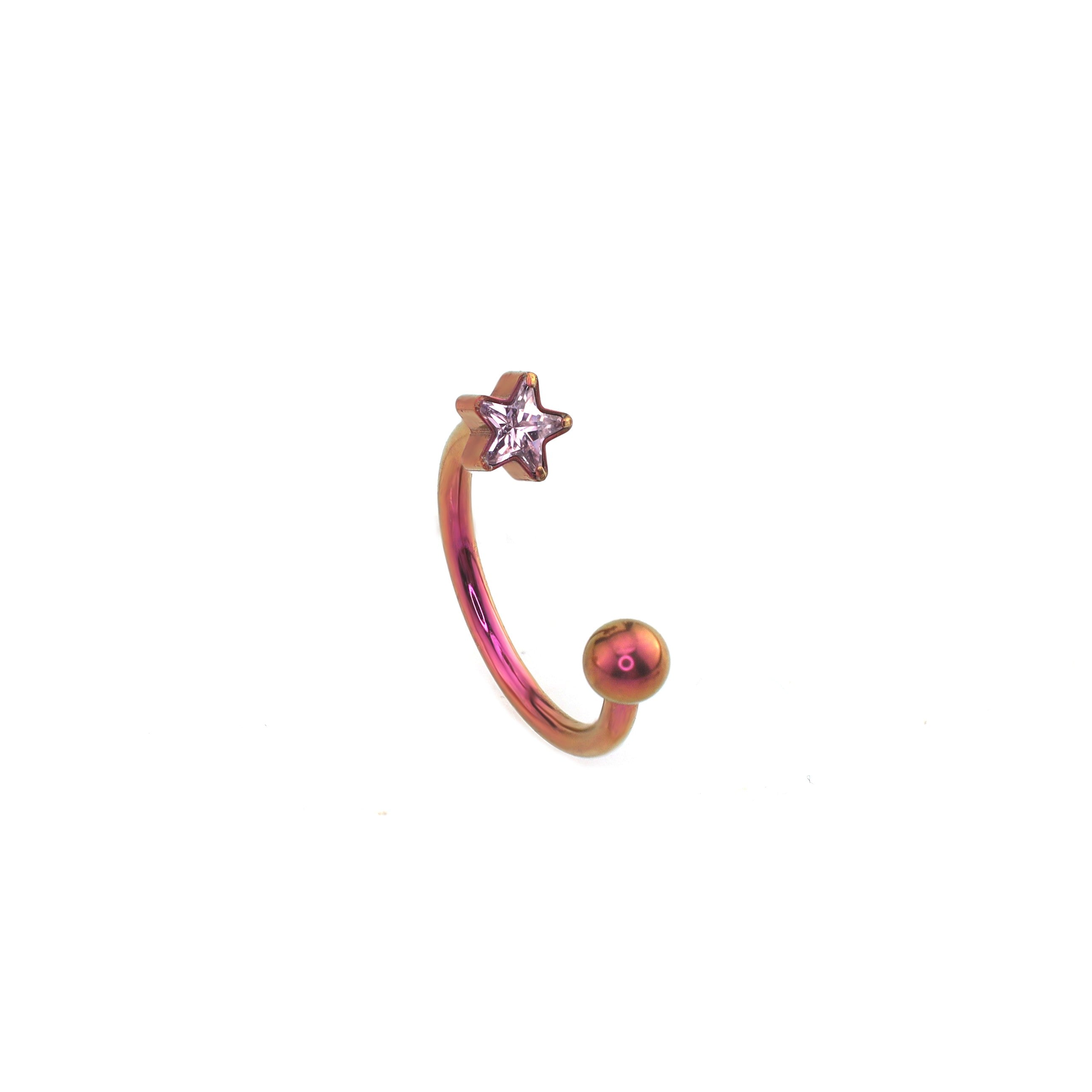 Pentagram CZ Titanium Horseshoe Ring - Pentagram CZ Titanium Horseshoe Ring - Pink / 8mm by CRUXJEWELRY