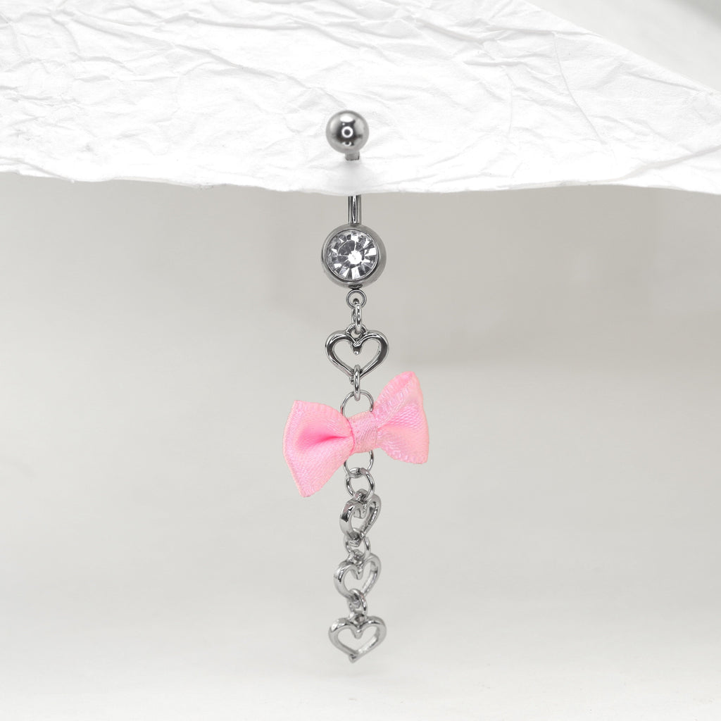 Pink Fabric bow tie Dangle Belly Ring - Pink Fabric bow tie Dangle Belly Ring - Default Title by CRUXJEWELRY
