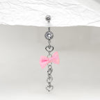 Pink Fabric bow tie Dangle Belly Ring - Pink Fabric bow tie Dangle Belly Ring - Default Title by CRUXJEWELRY