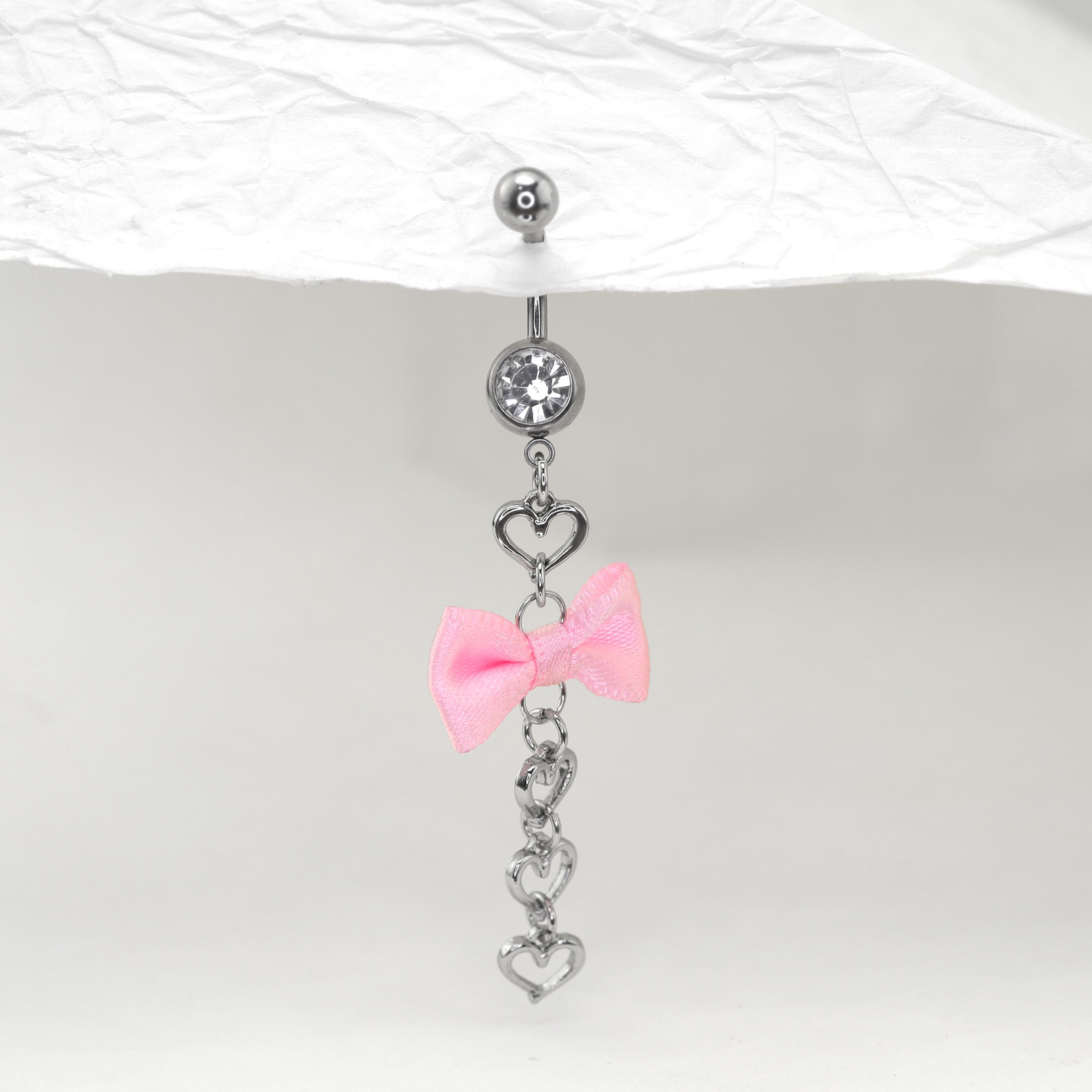 Pink Fabric bow tie Dangle Belly Ring - Pink Fabric bow tie Dangle Belly Ring - Default Title by CRUXJEWELRY